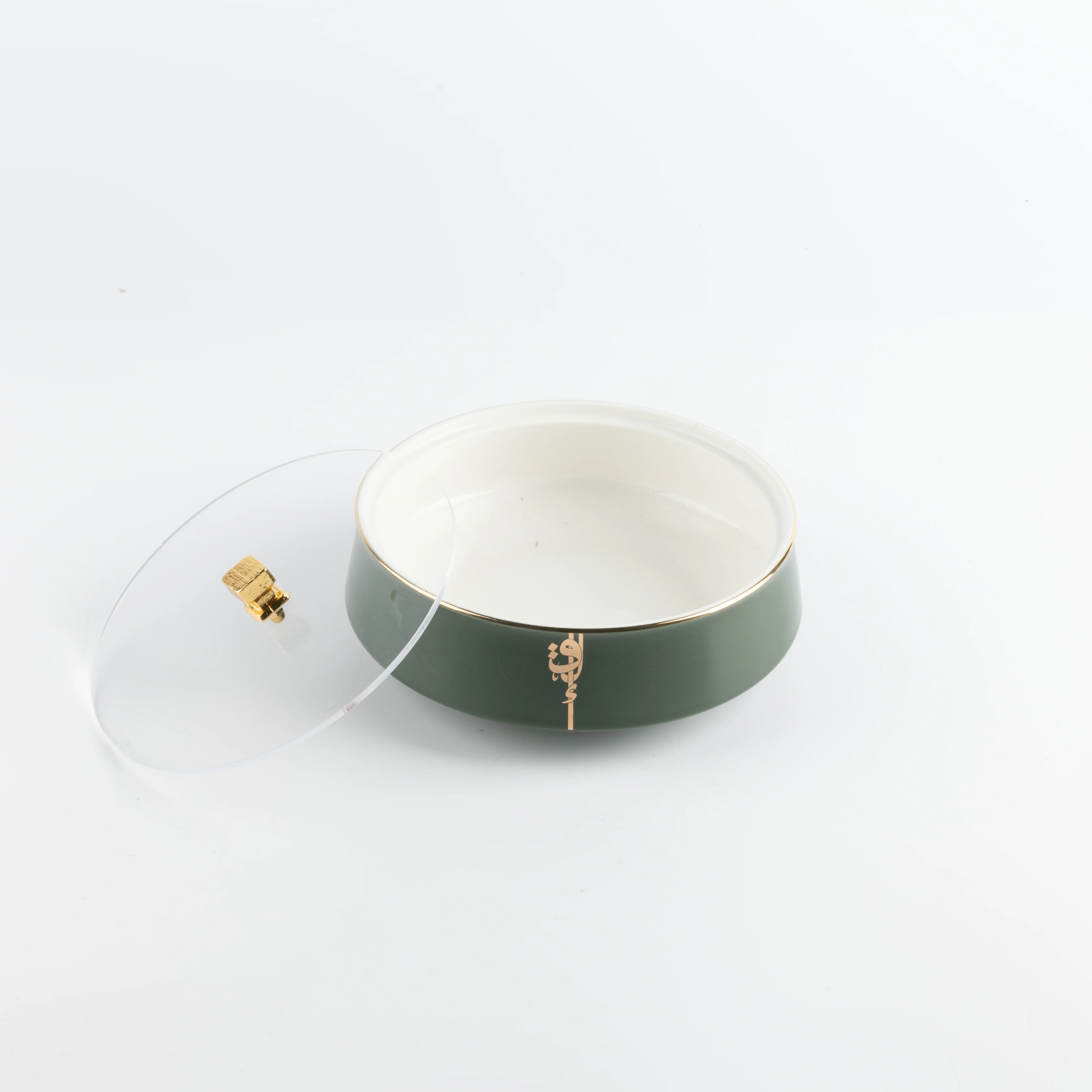 Liqa'a - Medium Decorative Canister - Olive Green  & Gold - Image 4