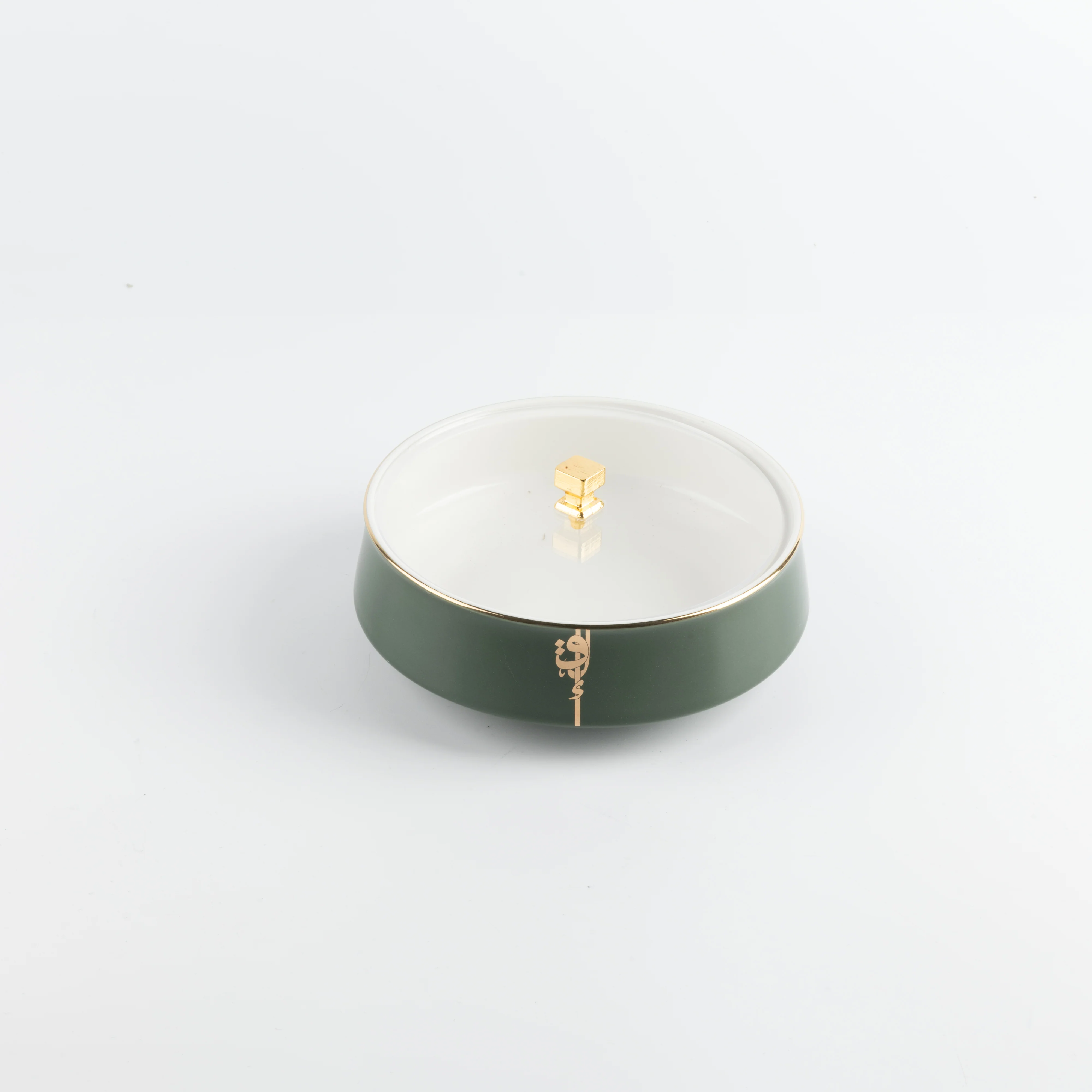 Liqa'a - Medium Decorative Canister - Olive Green  & Gold - Image 5