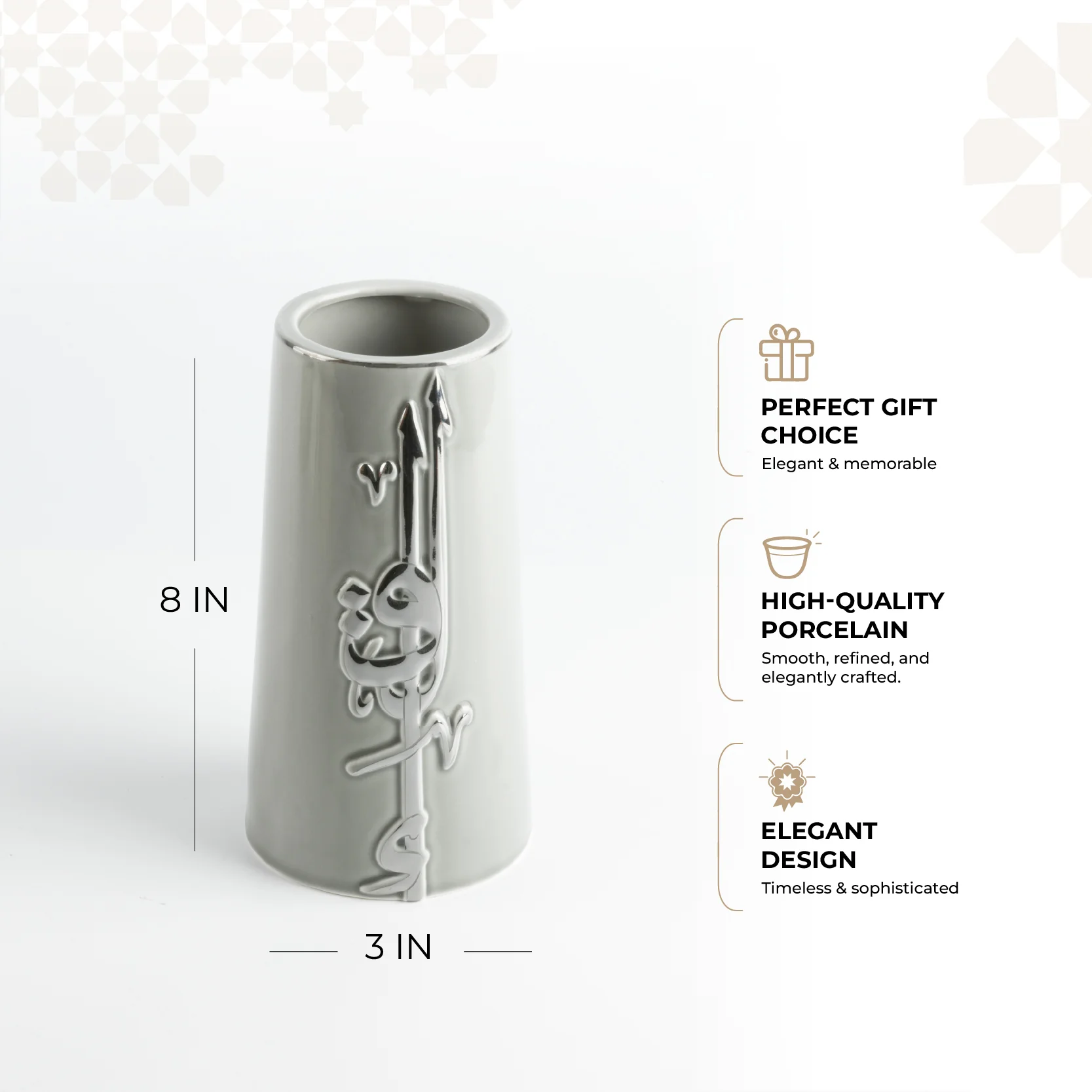 Liqa'a - Medium Decorative Vase - Grey & Silver - Image 3