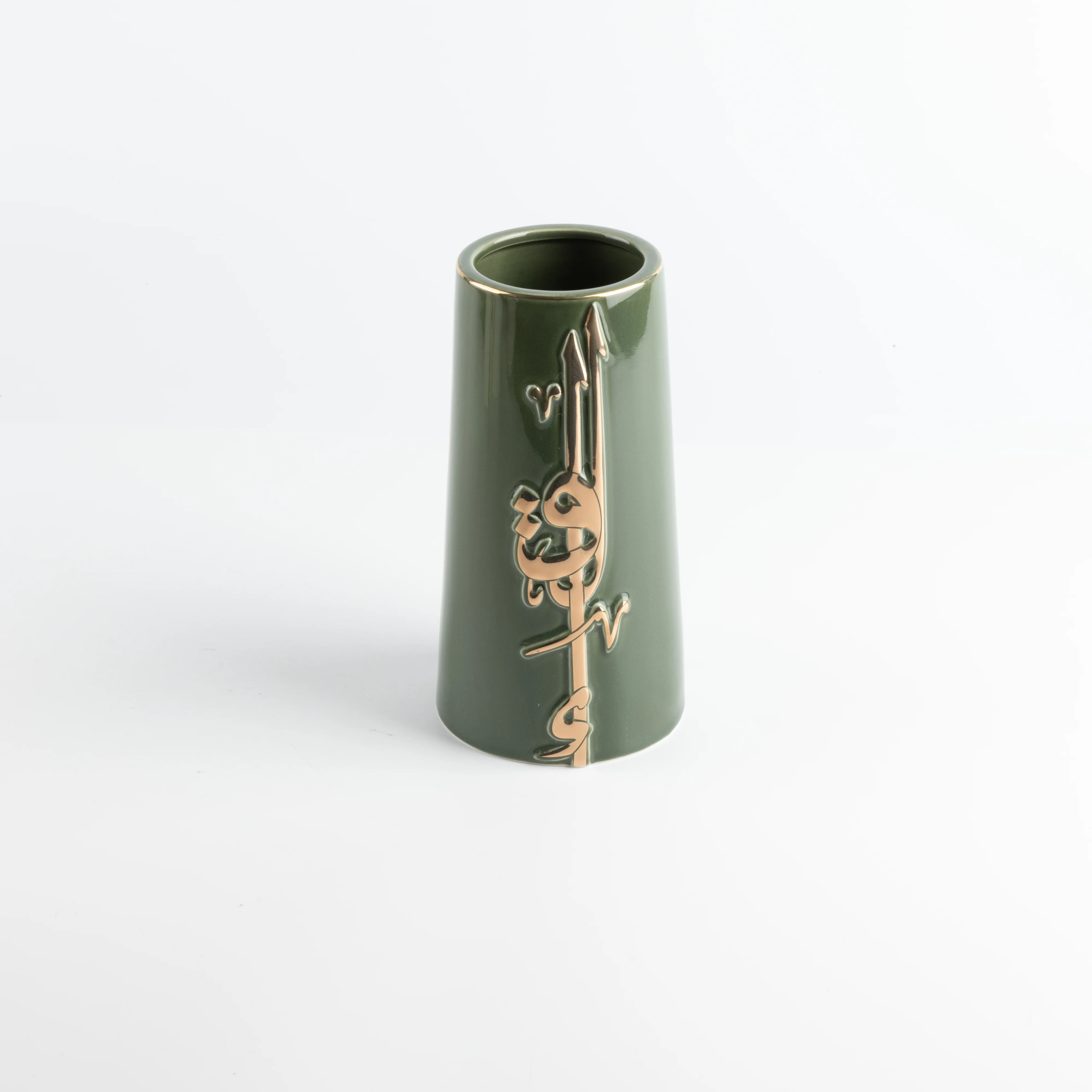 Liqa'a - Medium Decorative Vase - Olive Green  & Gold - Image 5