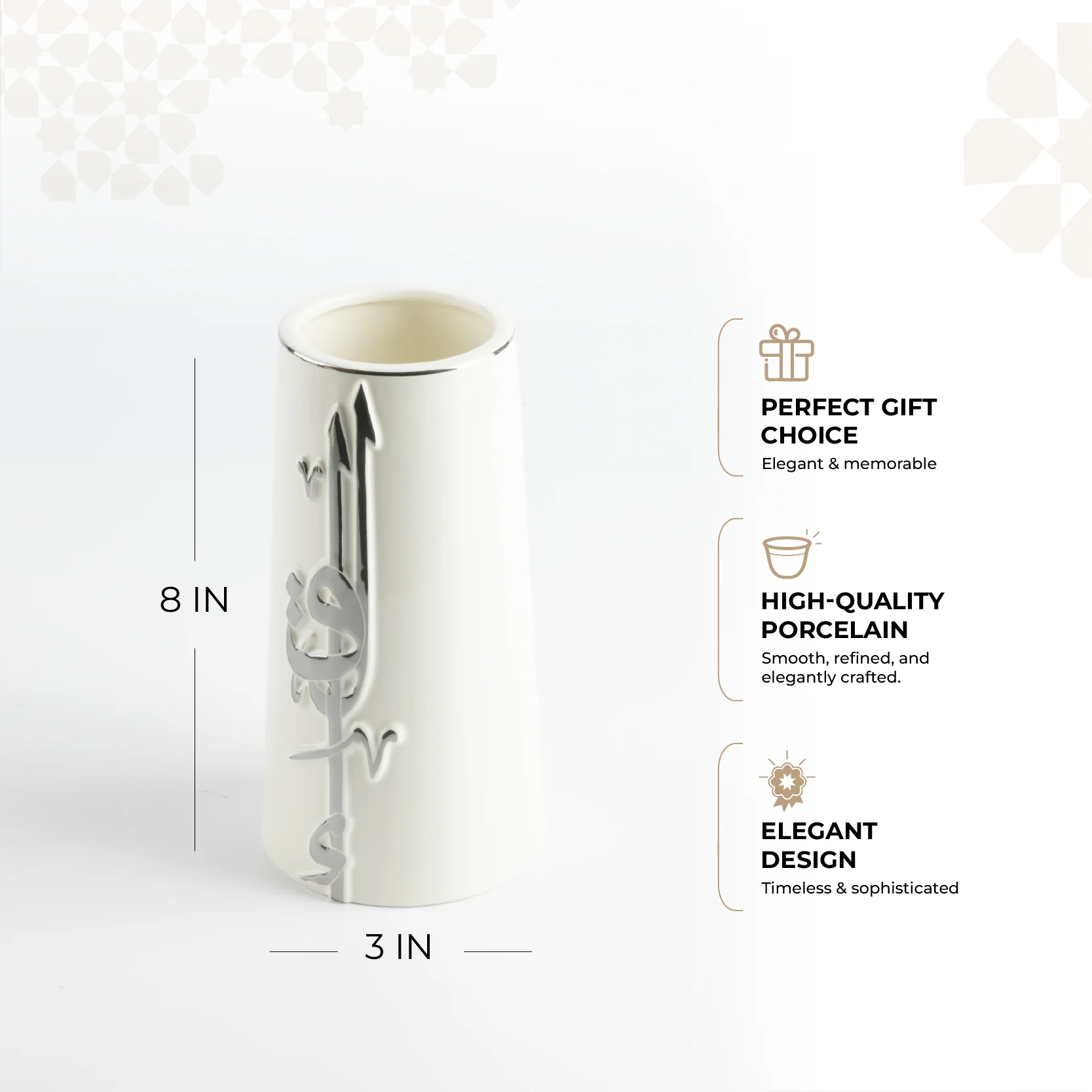 Liqa'a - Medium Decorative Vase - Pearl White & Silver - Image 3