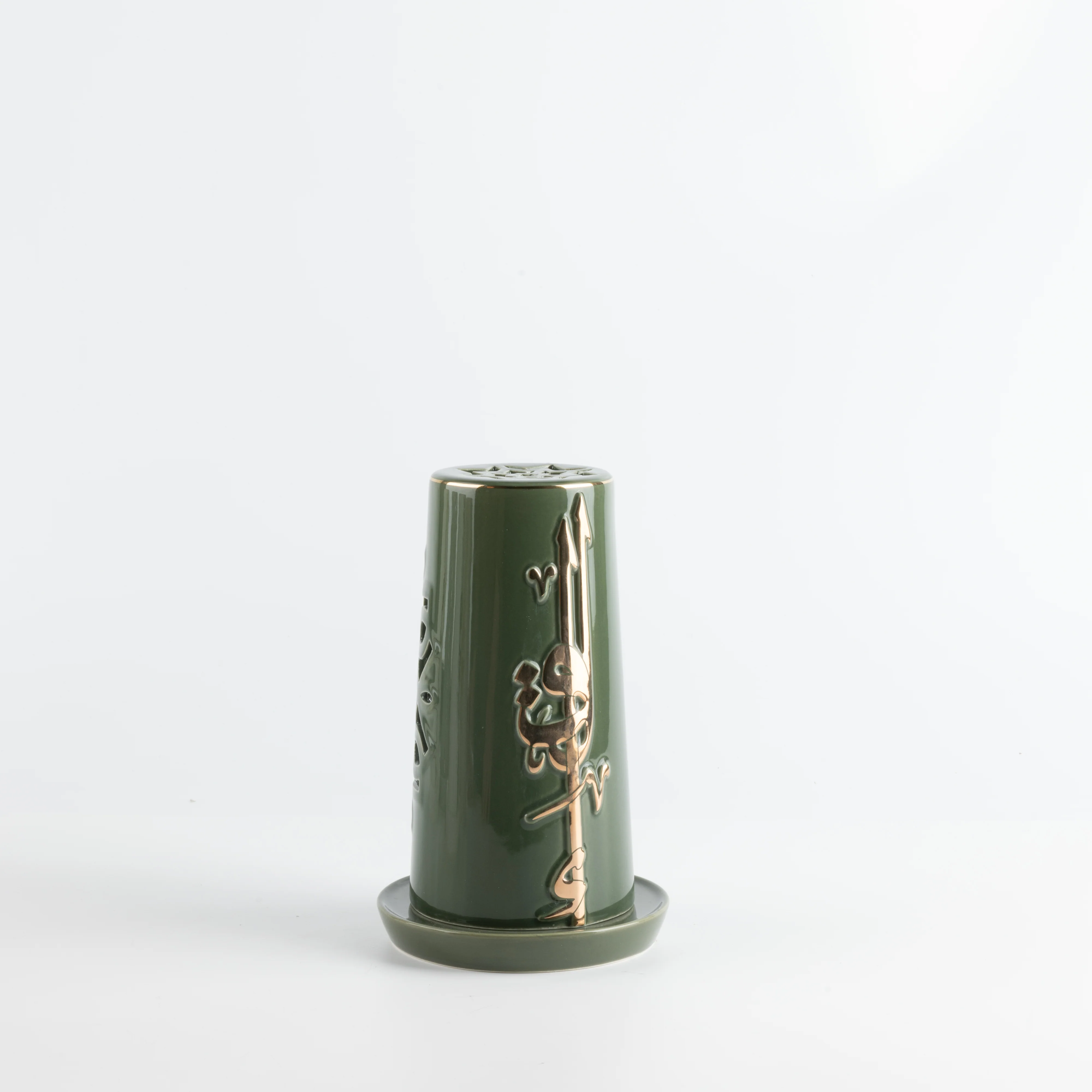 Liqa'a - Medium Lantern Candle Holder - Olive Green  & Gold - Image 5