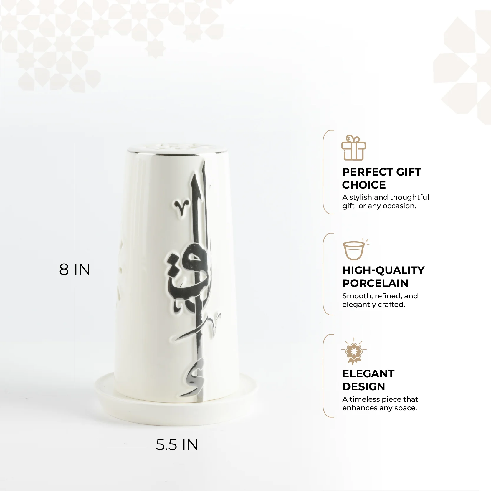 Liqa'a - Medium Lantern Candle Holder - Pearl White & Silver - Image 2