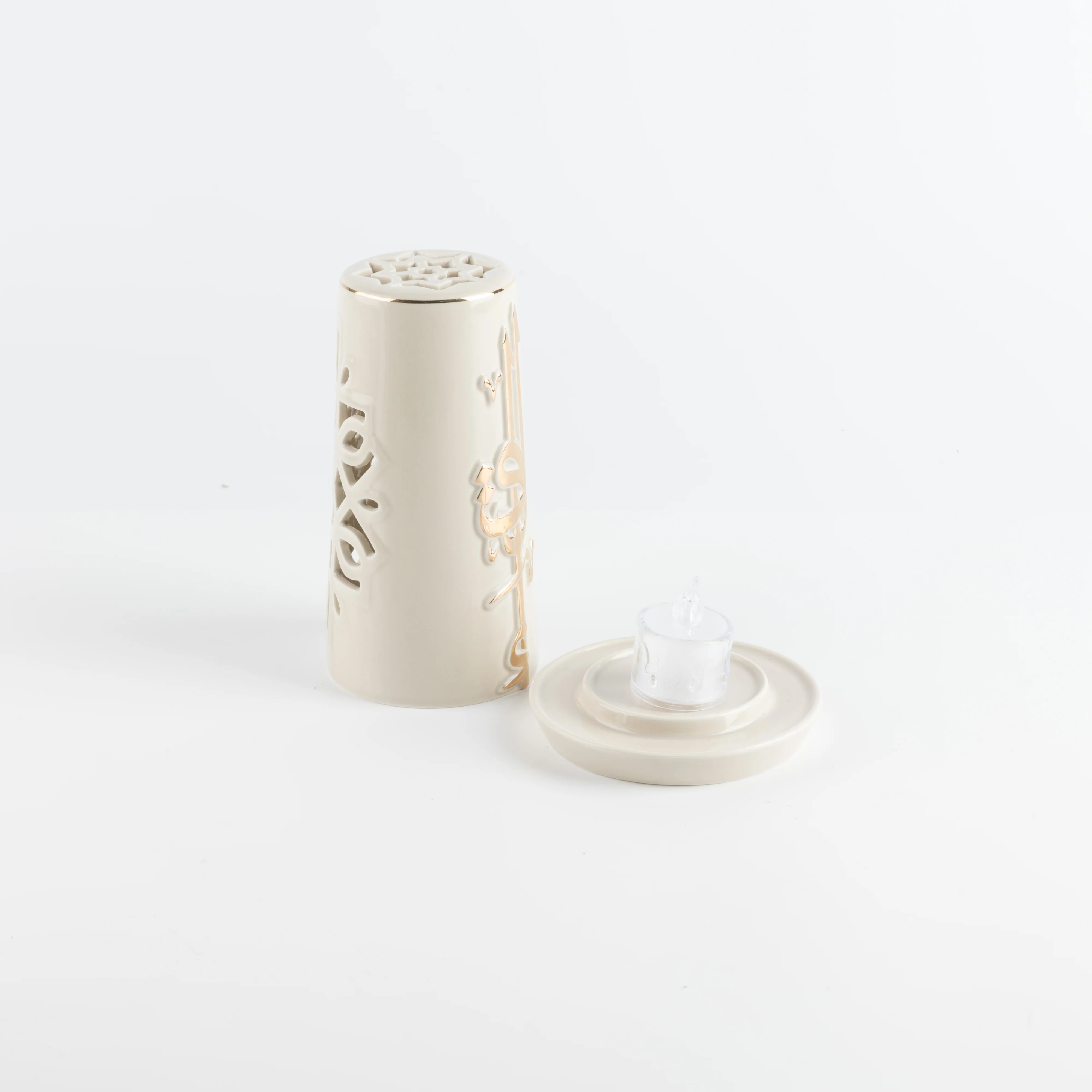 Liqa'a -  Small Lantern Candle Holder  - Beige & Gold - Image 4