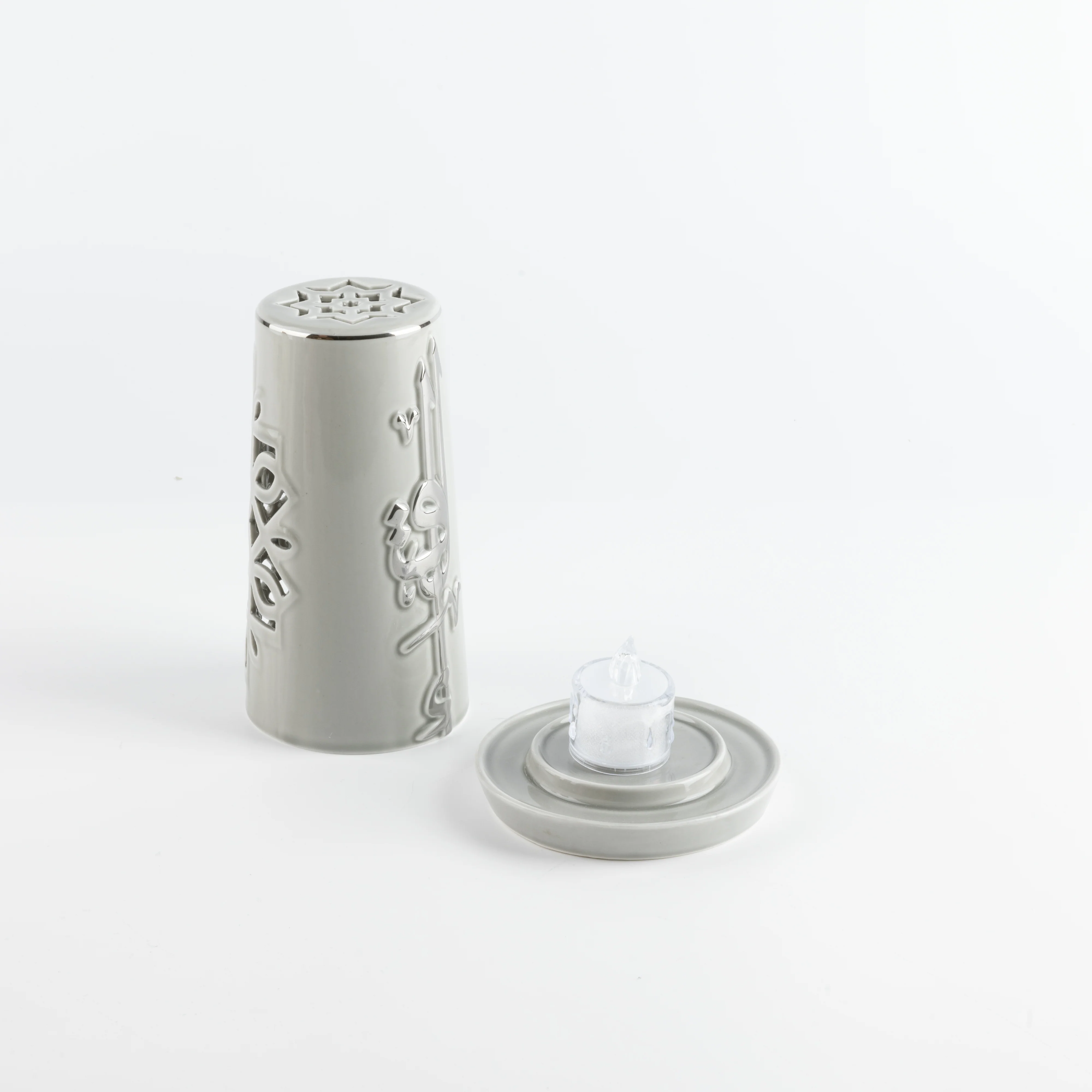 Liqa'a -  Small Lantern Candle Holder - Grey & Silver - Image 4