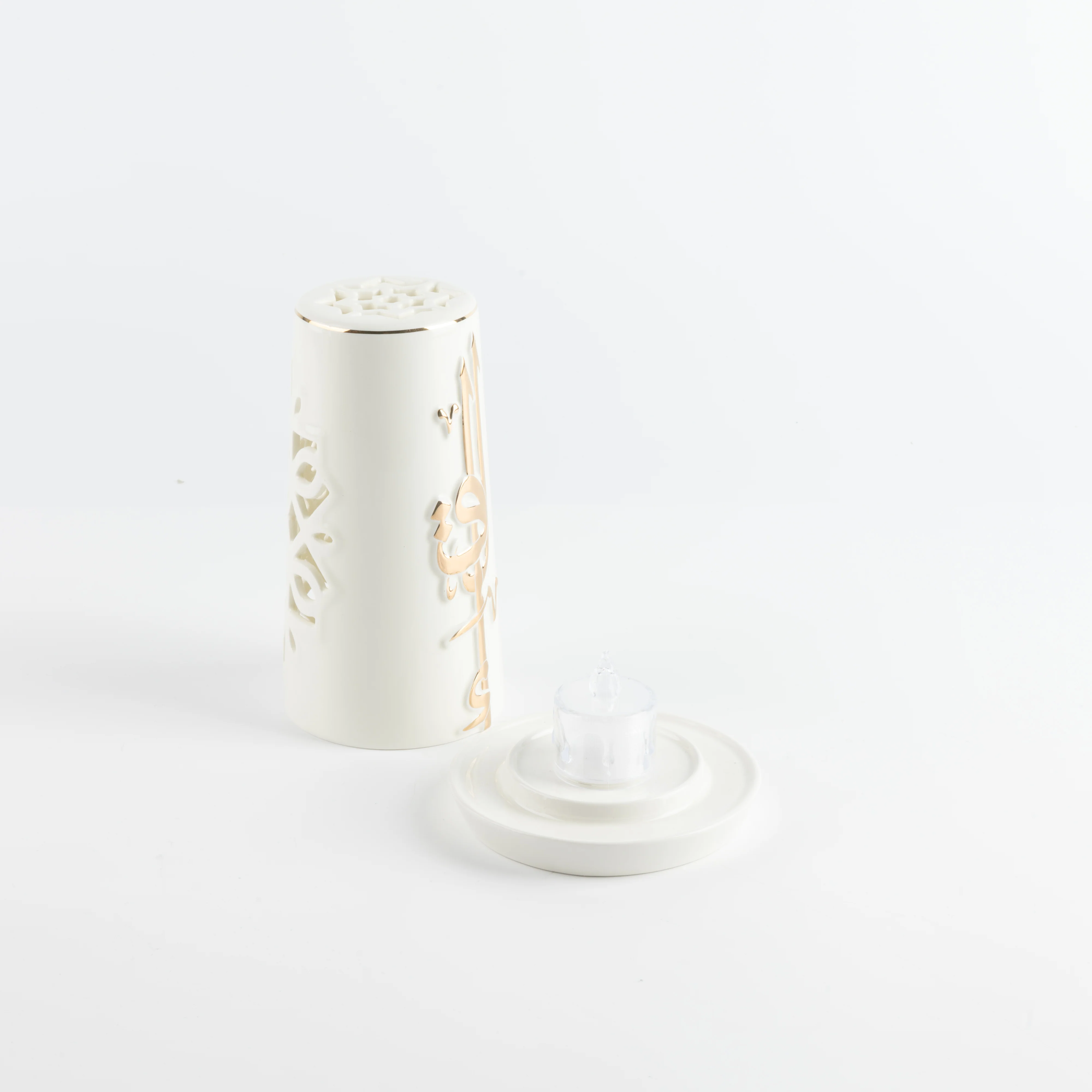 Liqa'a -  Small Lantern Candle Holder - Pearl White & Gold - Image 4