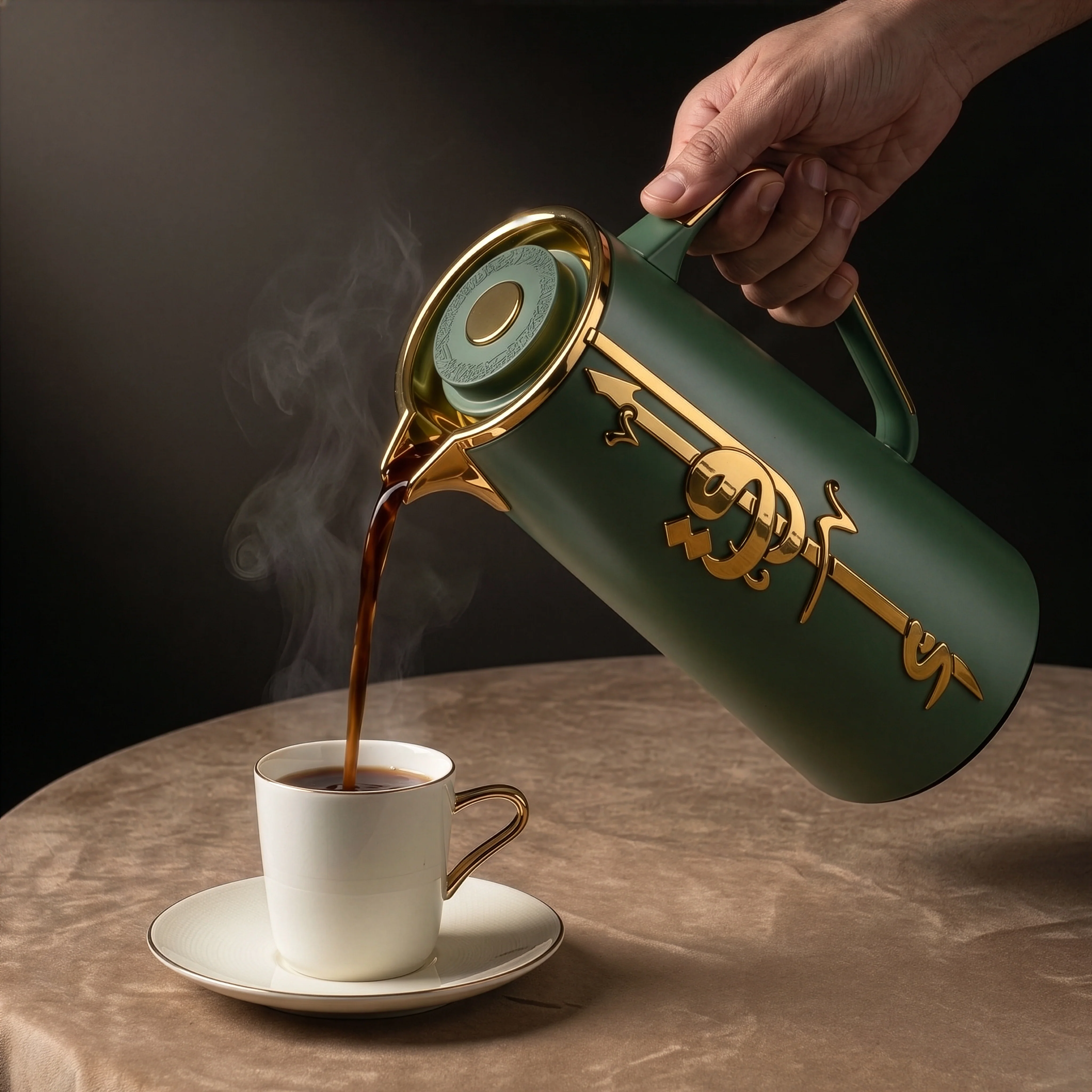 Liqa'a - Vacuum Flask / Thermos - Olive Green  & Gold - Image 3