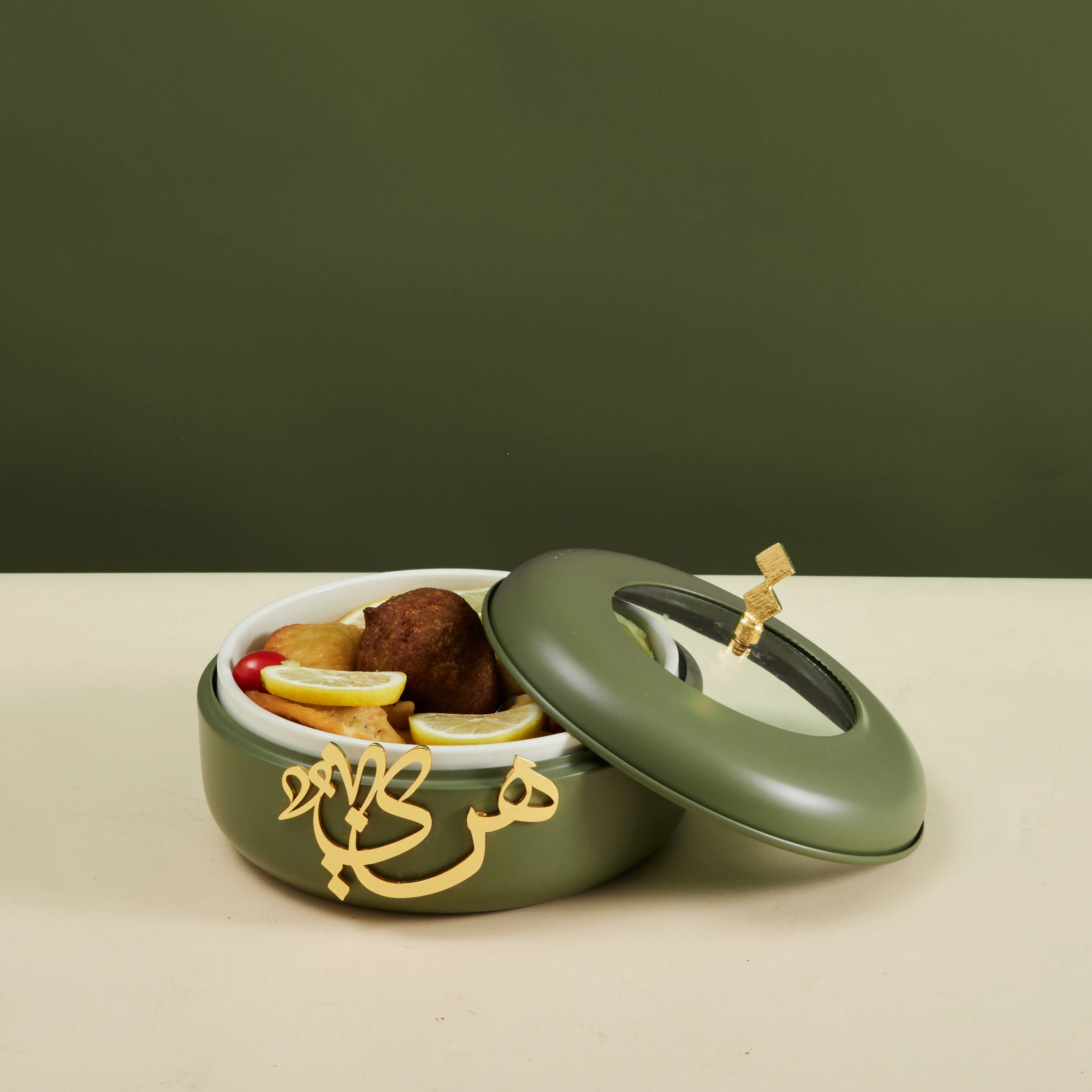 Luxury Diwan – Double Buffet Serve Olive green & Gold - Image 3