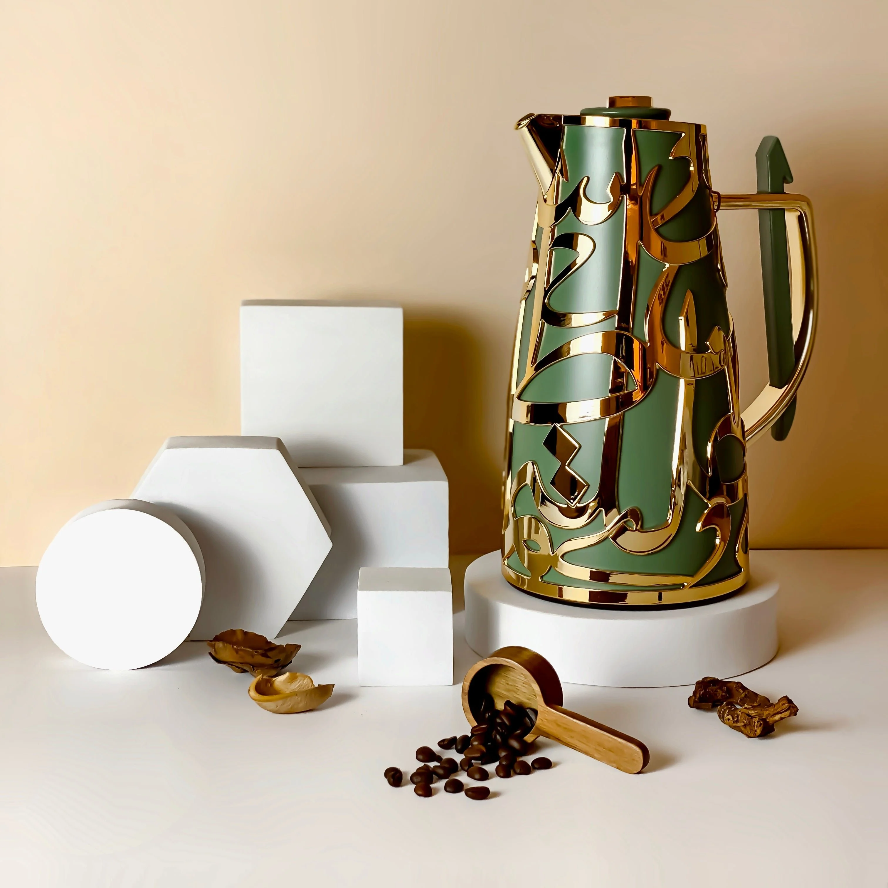 Luxury Diwan - Vacuum Flask  - Olive Green & Gold