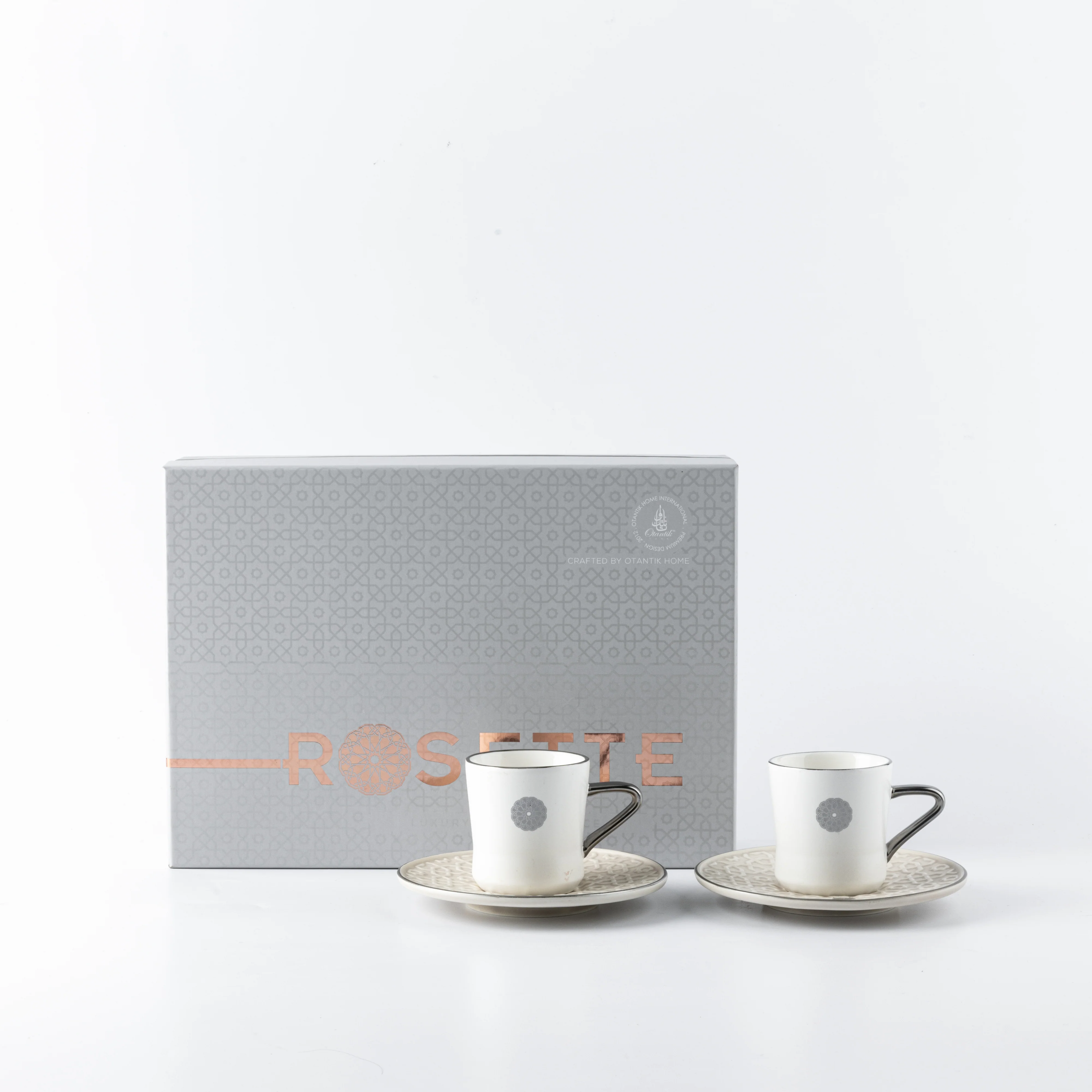 Luxury Rosette Coffee Duo (Set of 2)- Beige & Silver - Image 5