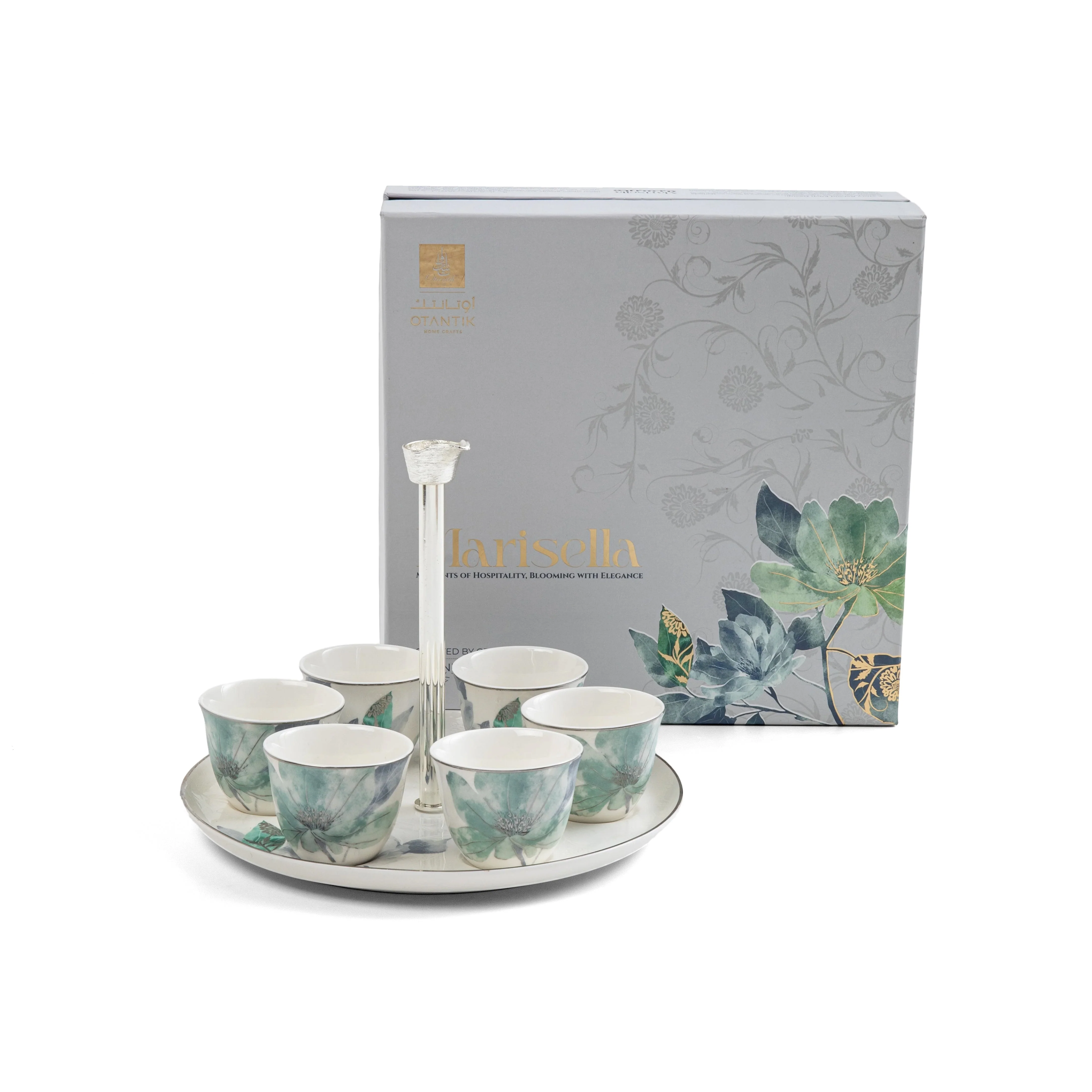 Marisella - Arabic Coffee Cups With Holder - Blue & Silver - Image 4