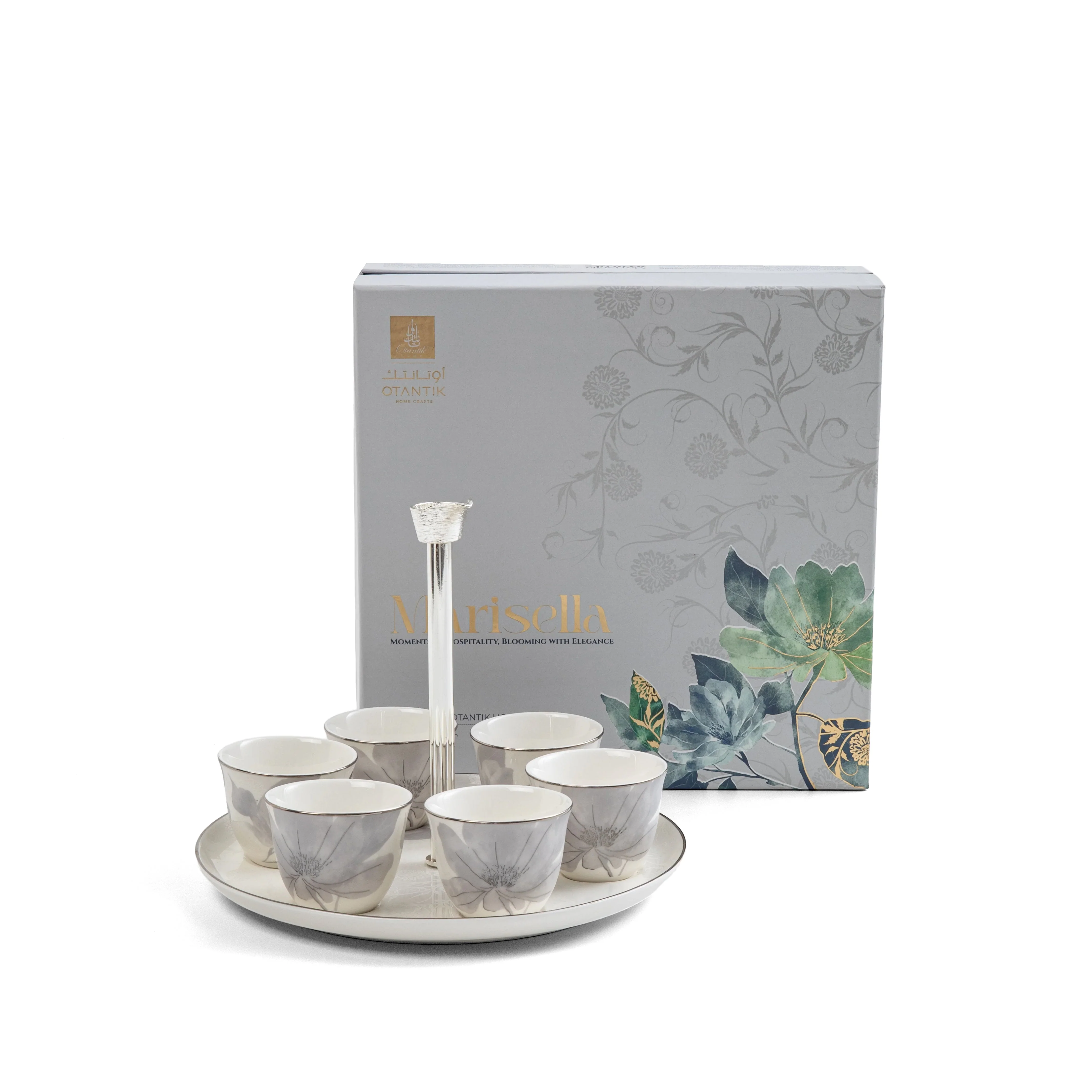 Marisella - Arabic Coffee Cups With Holder - Grey & Silver - Image 4