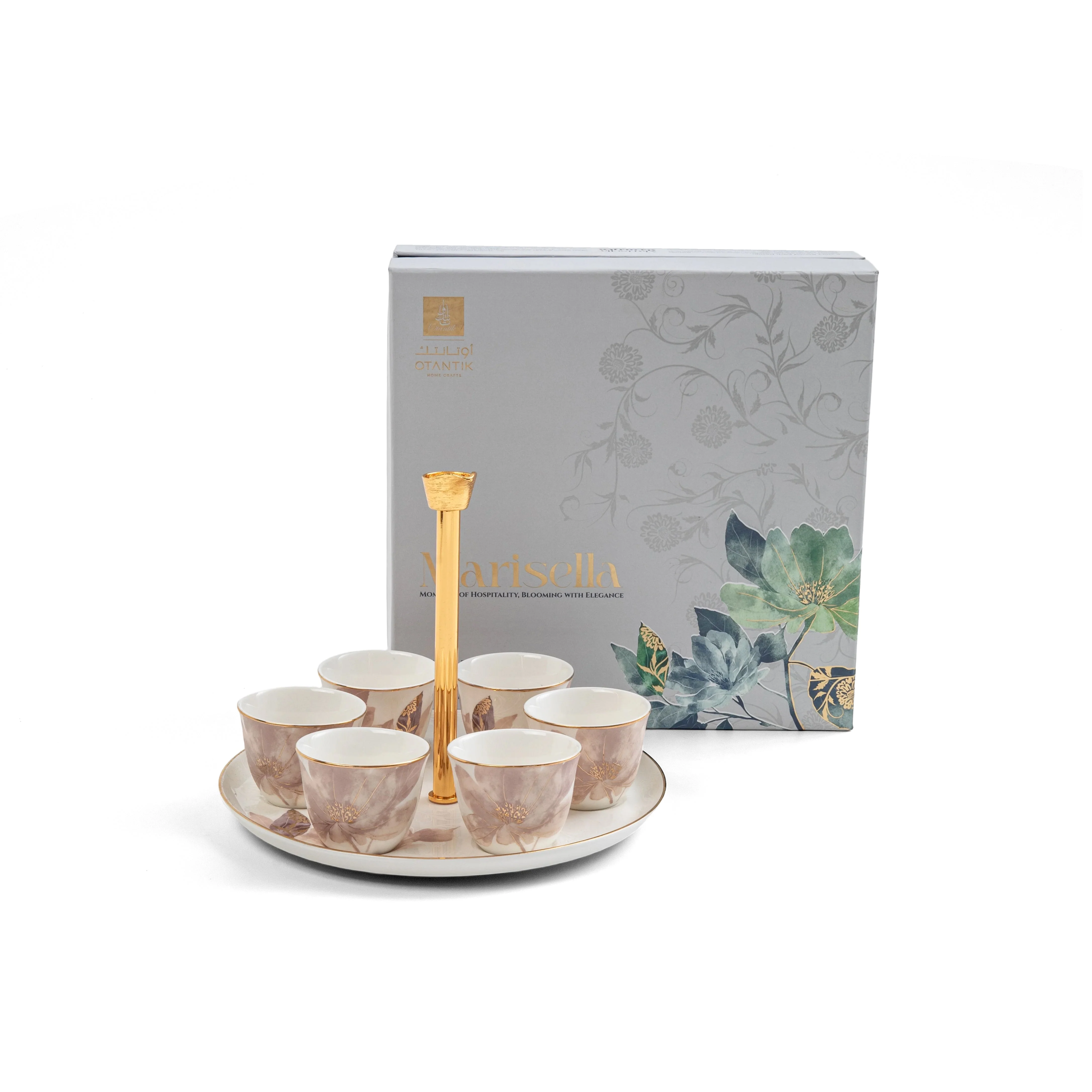 Marisella - Arabic Coffee Cups With Holder - Pink & Gold - Image 4