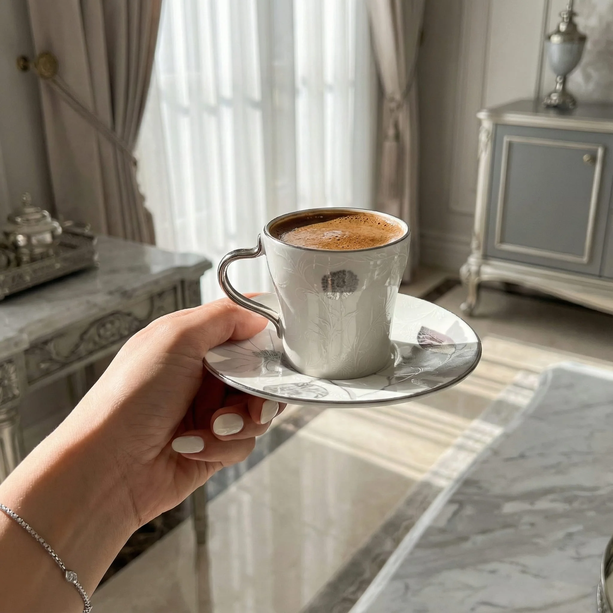 Marisella - Cappuccino Set (12-Pc) - Grey & Silver - Image 2