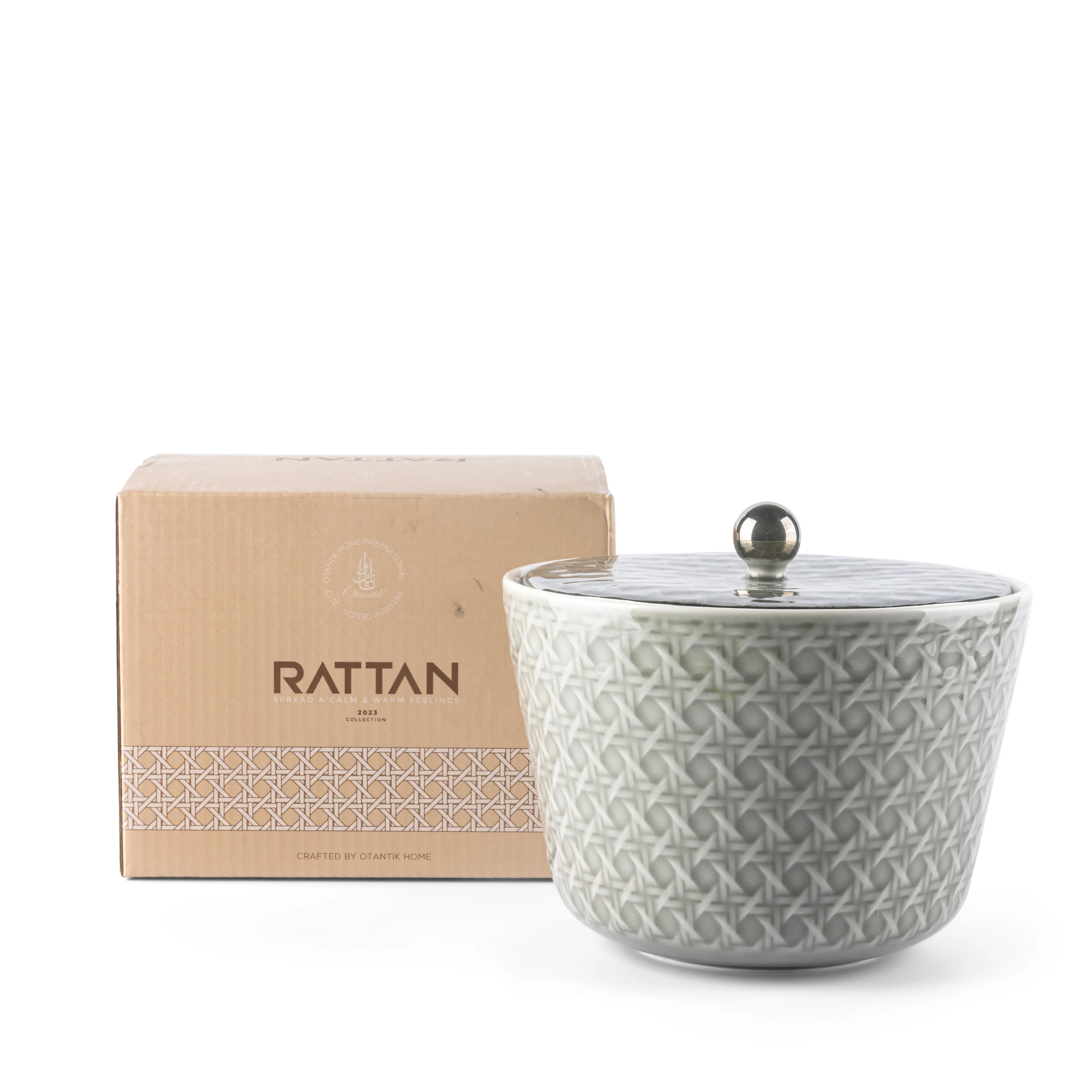 Rattan- Medium Jar - Grey & Gold - Image 3