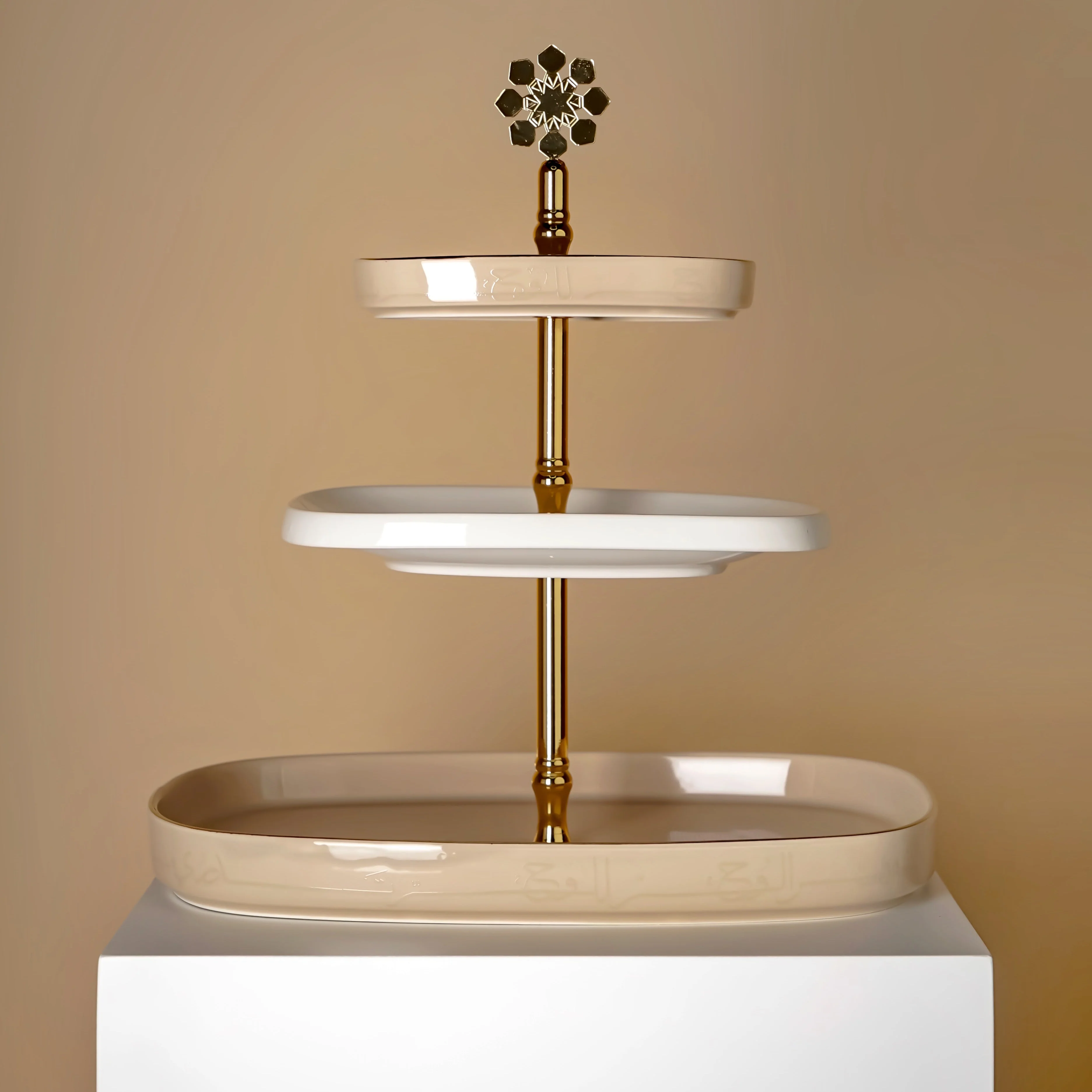 Mirral - 3 Tier Plate - Beige & Gold - Image 4
