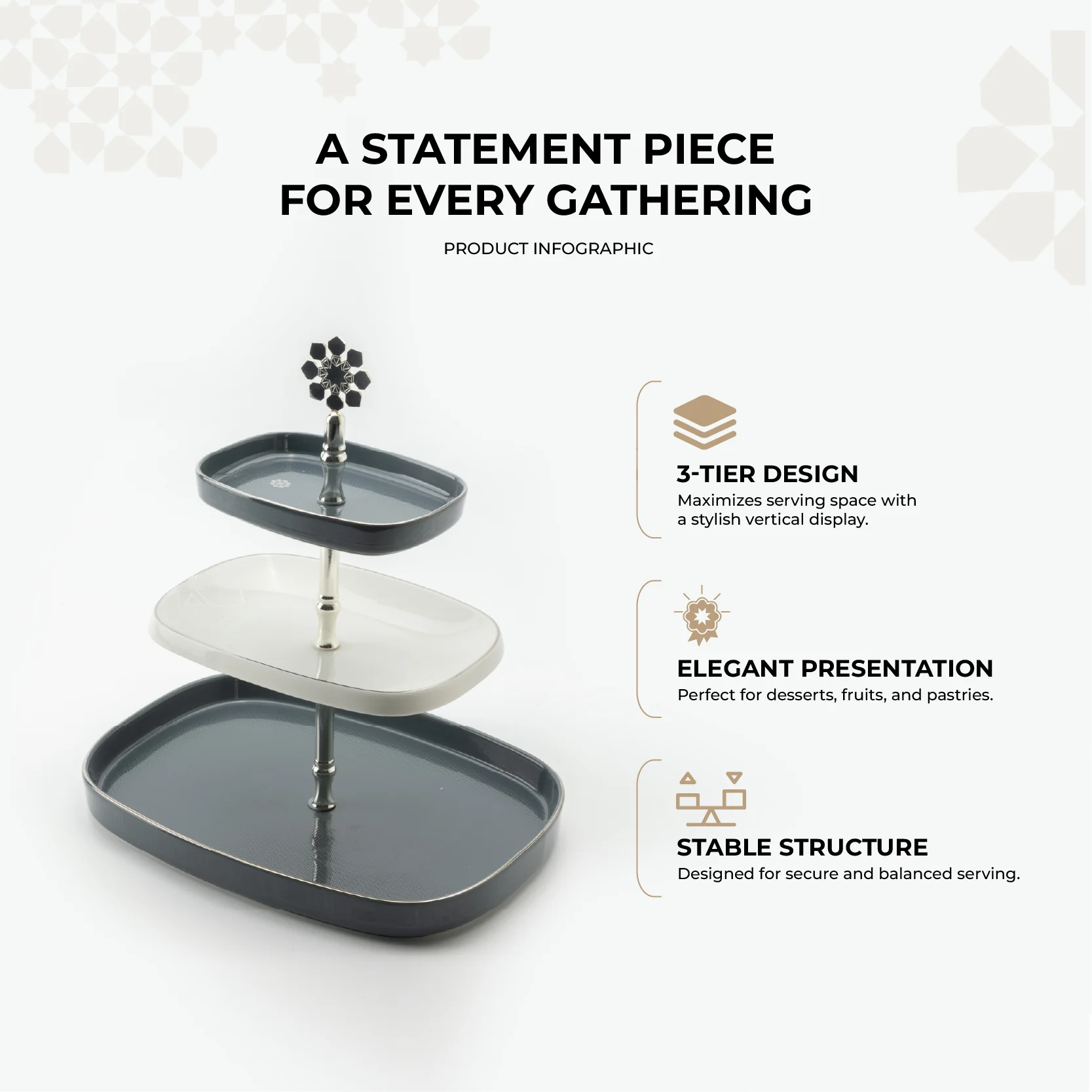 Mirral - 3 Tier Plate - Dark Blue & Silver - Image 3