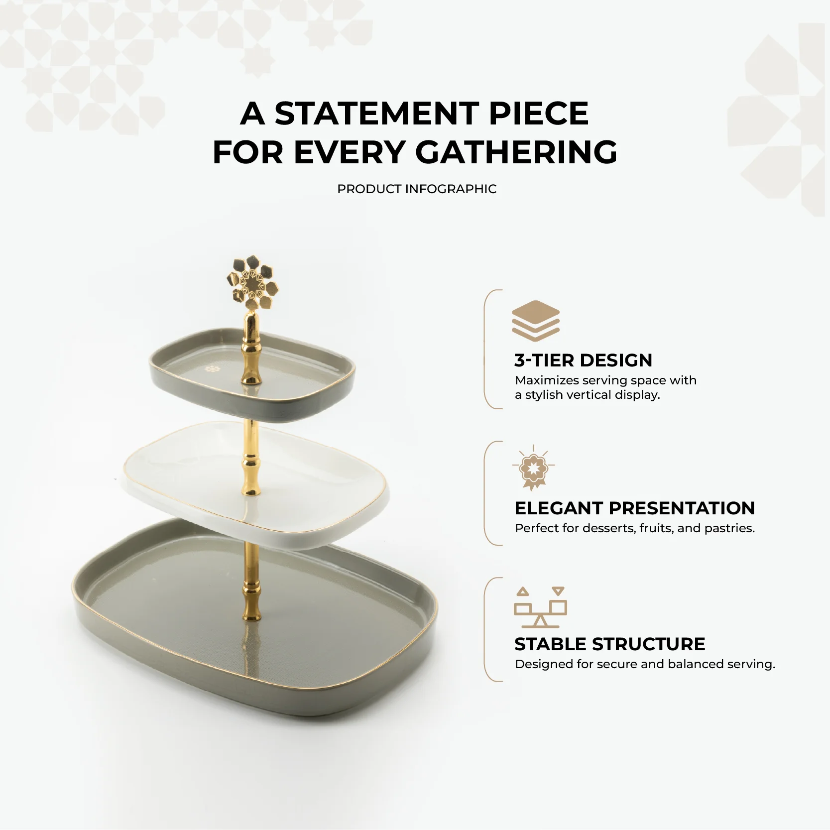 Mirral - 3 Tier Plate - Grey & Gold - Image 3