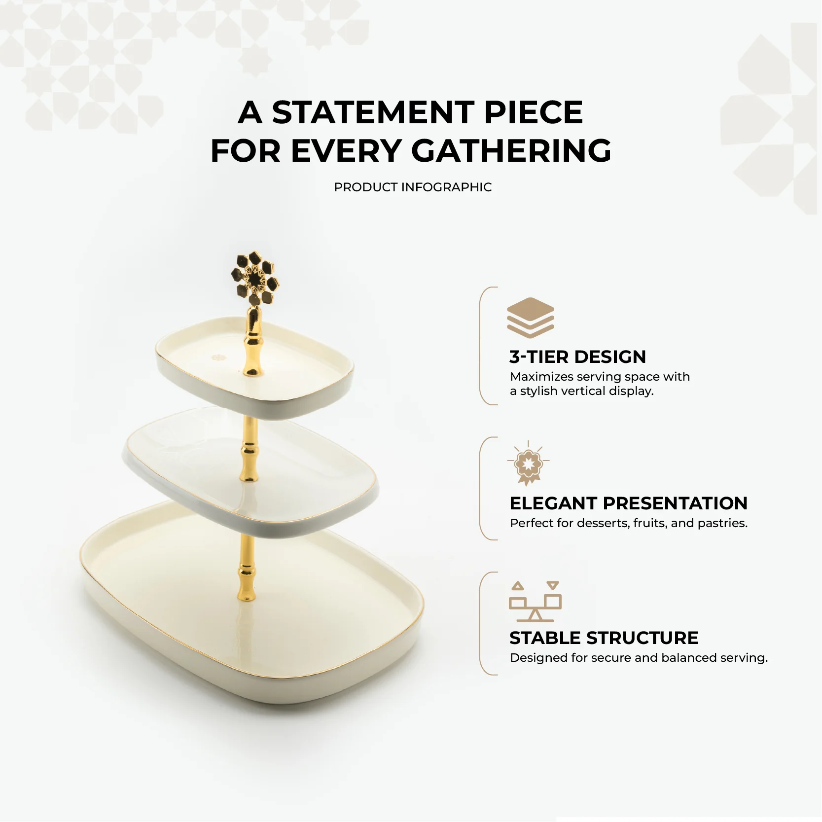 Mirral - 3 Tier Plate - White & Gold - Image 3