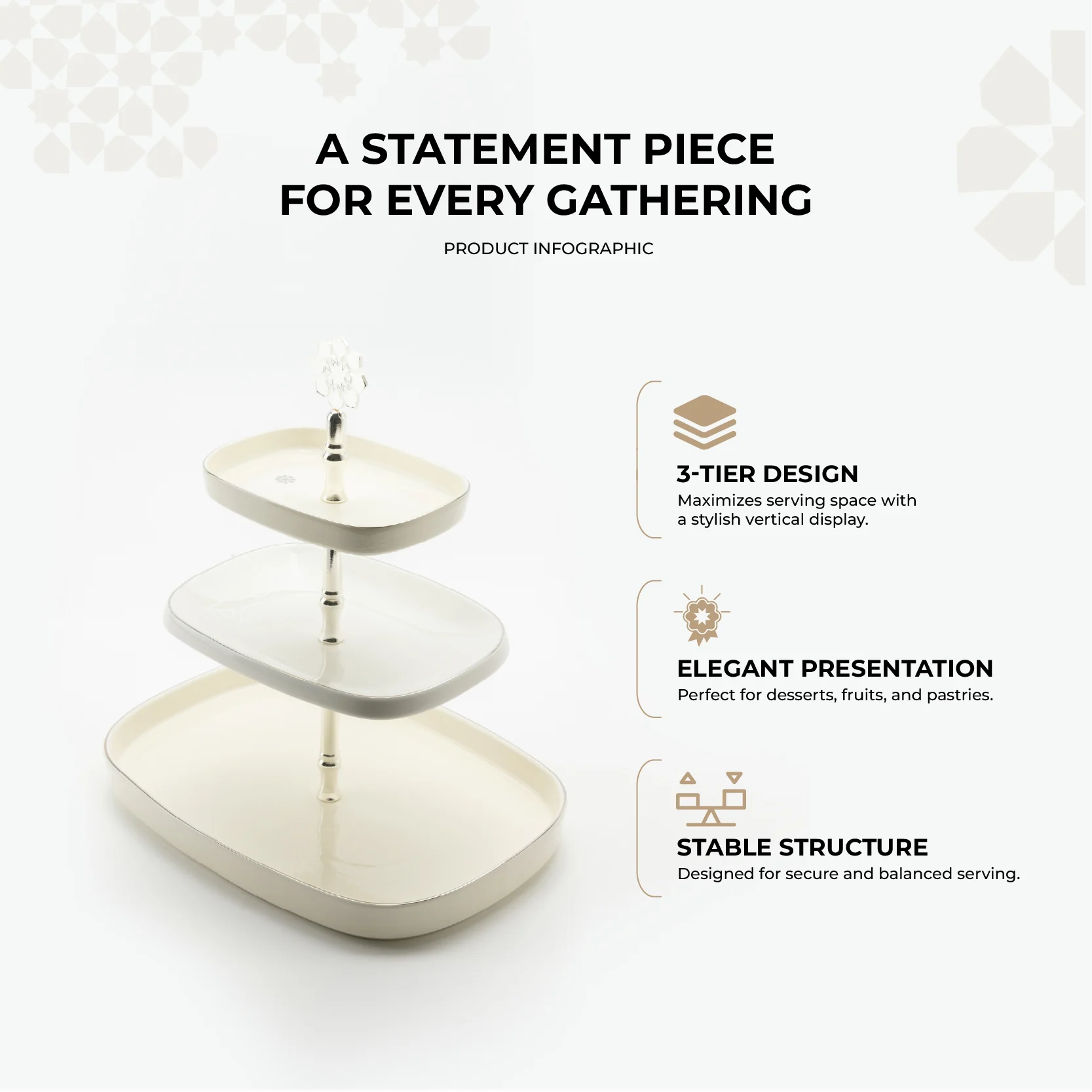 Mirral - 3 Tier Plate - White & Silver - Image 3