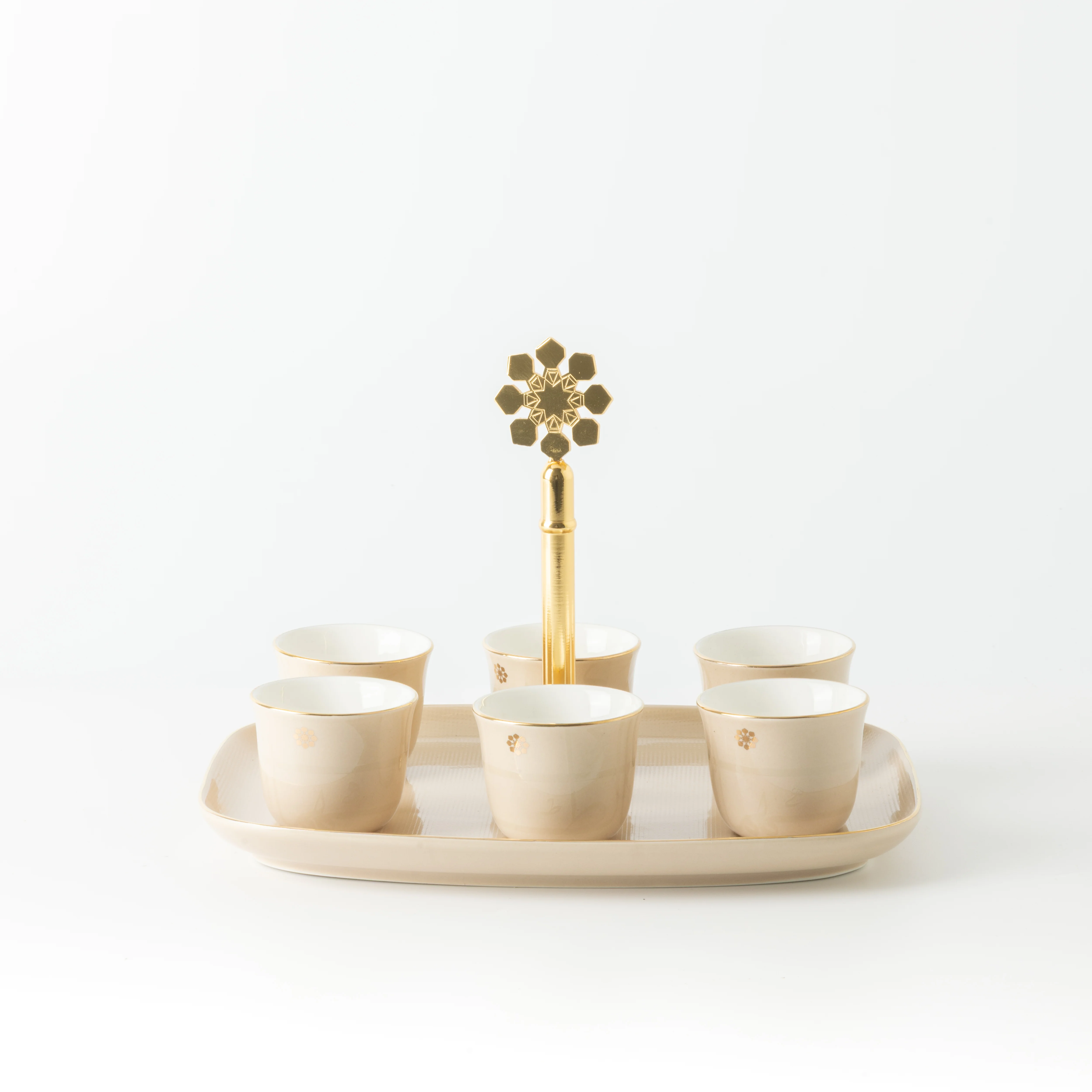 Mirral - Arabic Coffee Cups With Holder - Beige & Gold - Image 3