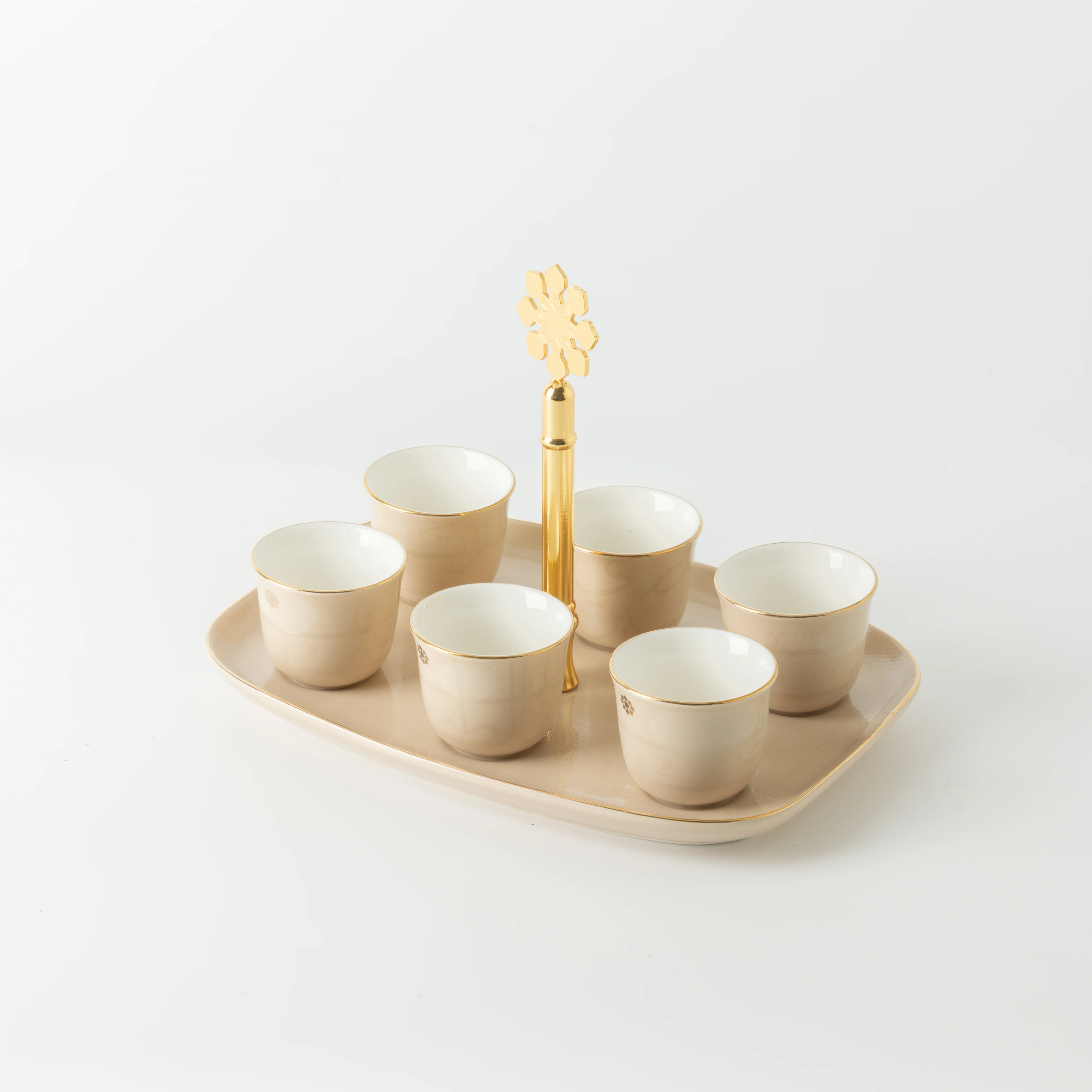 Mirral - Arabic Coffee Cups With Holder - Beige & Gold - Image 5