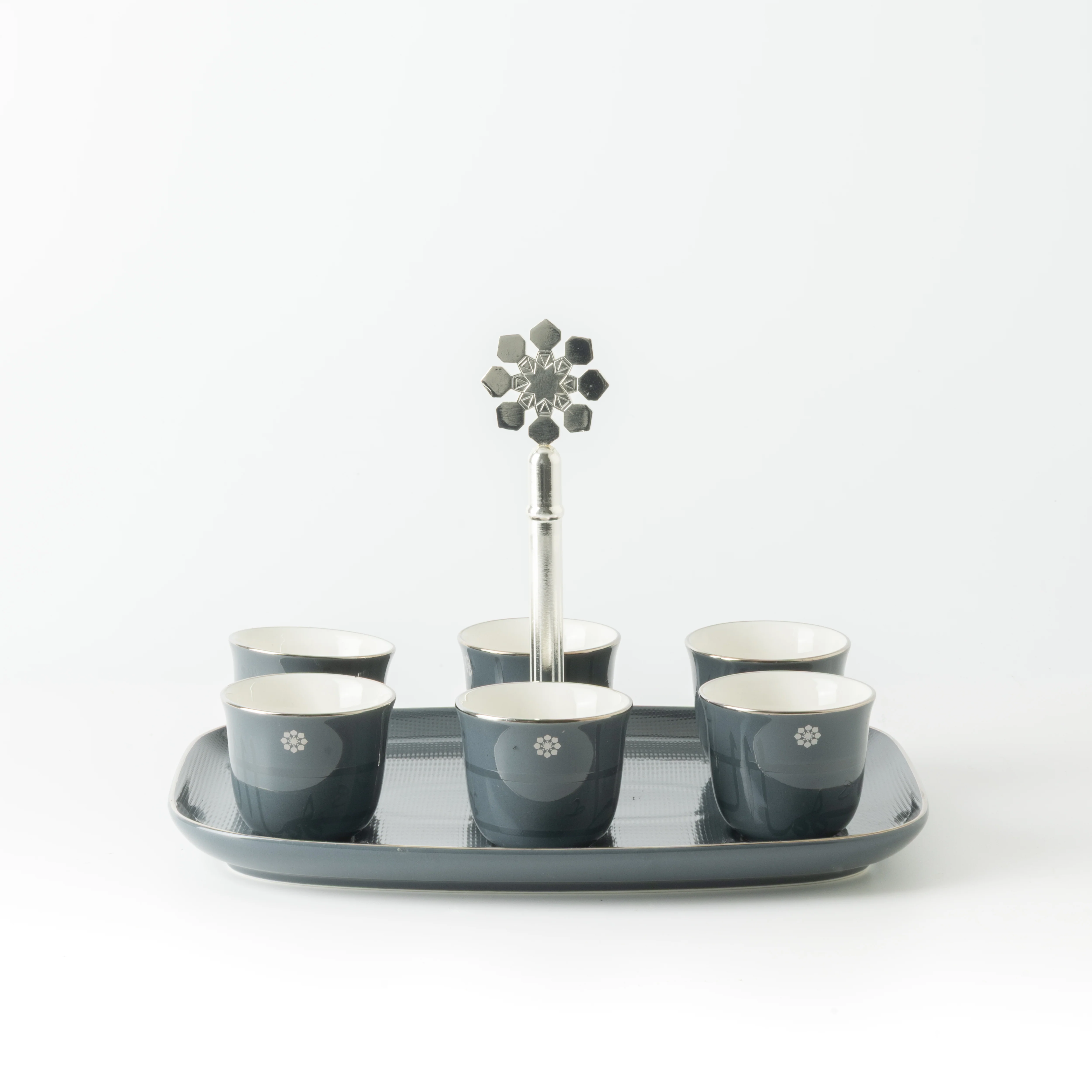 Mirral - Arabic Coffee Cups With Holder - Dark Blue & Silver - Image 3