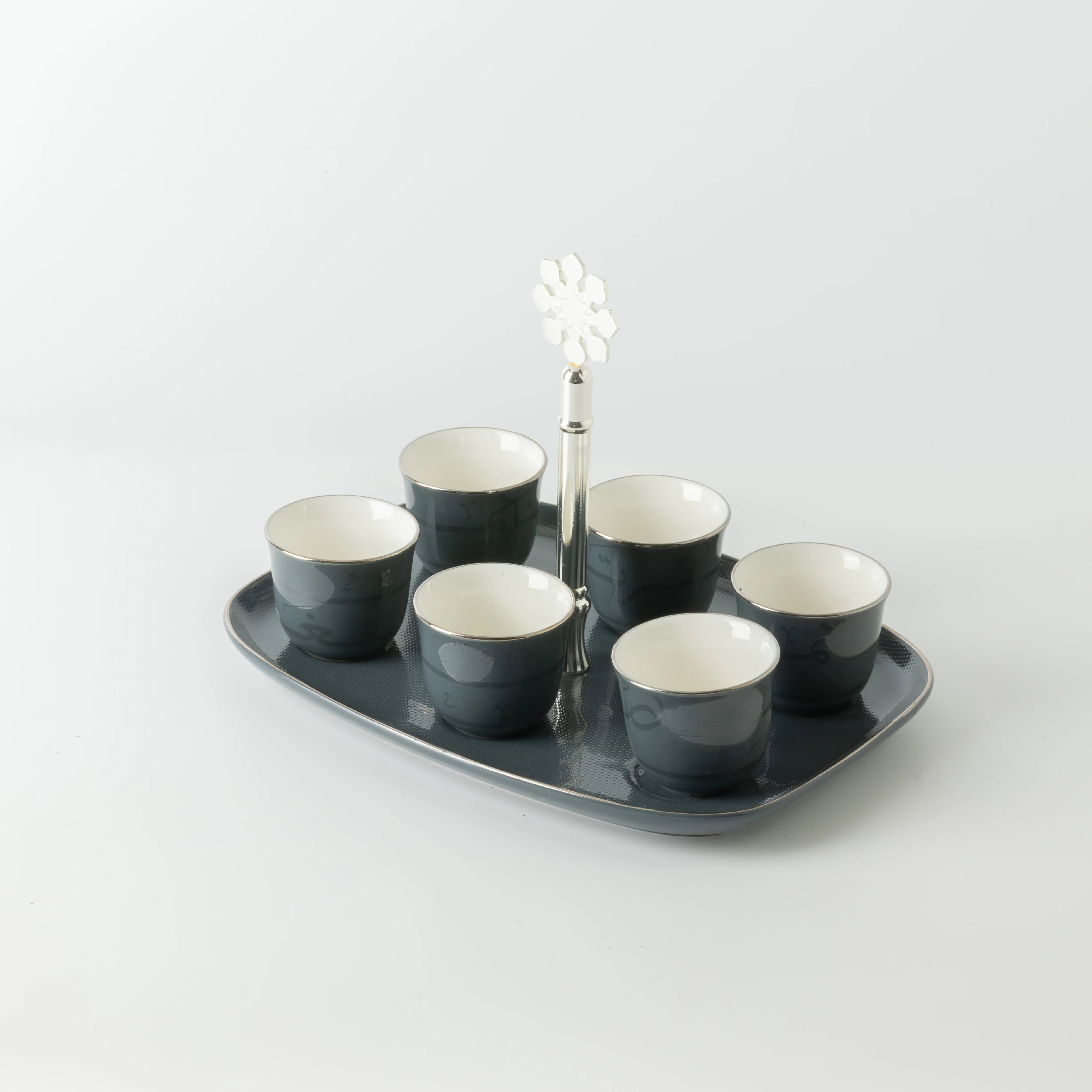 Mirral - Arabic Coffee Cups With Holder - Dark Blue & Silver - Image 4