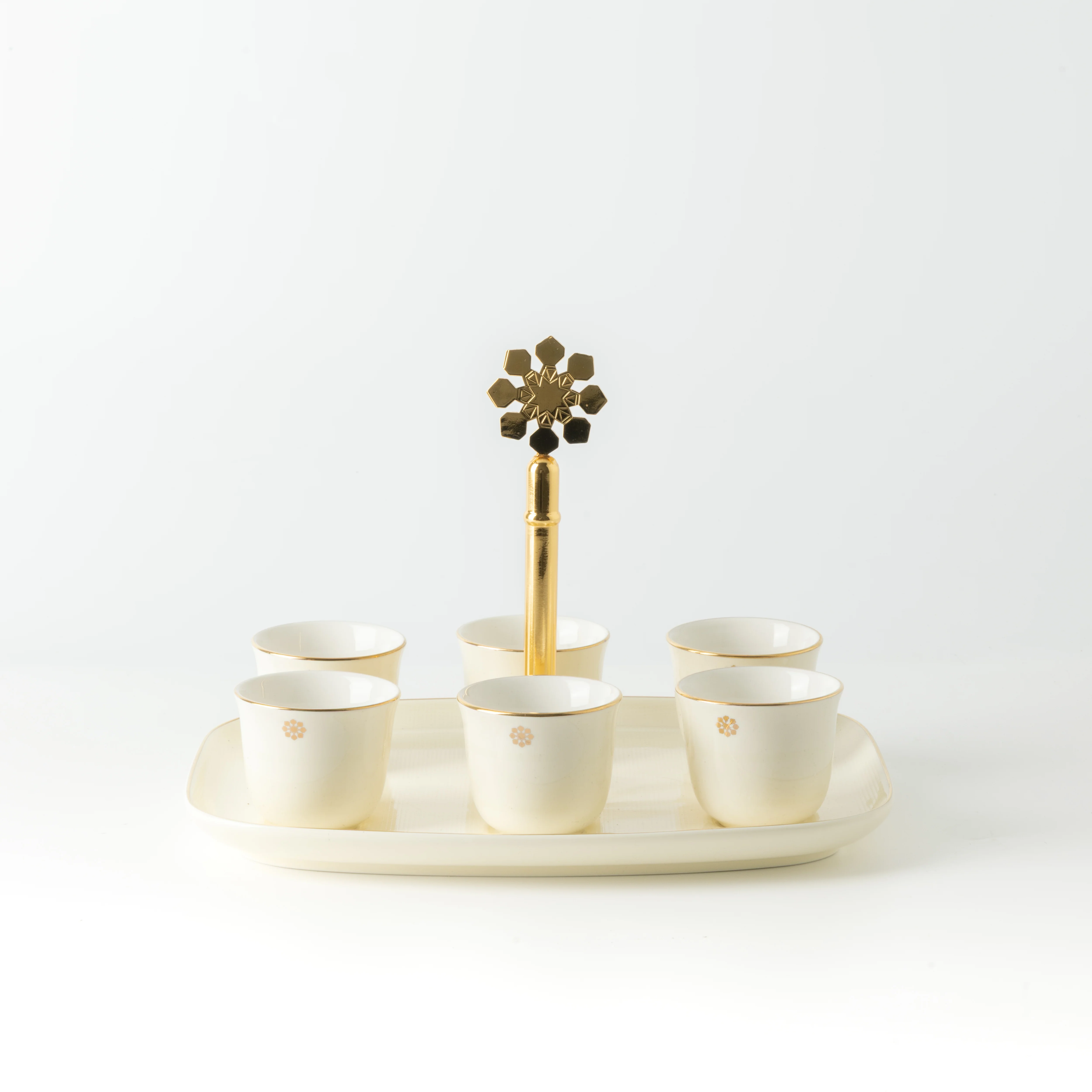 Mirral - Arabic Coffee Cups With Holder - White & Gold - Image 4