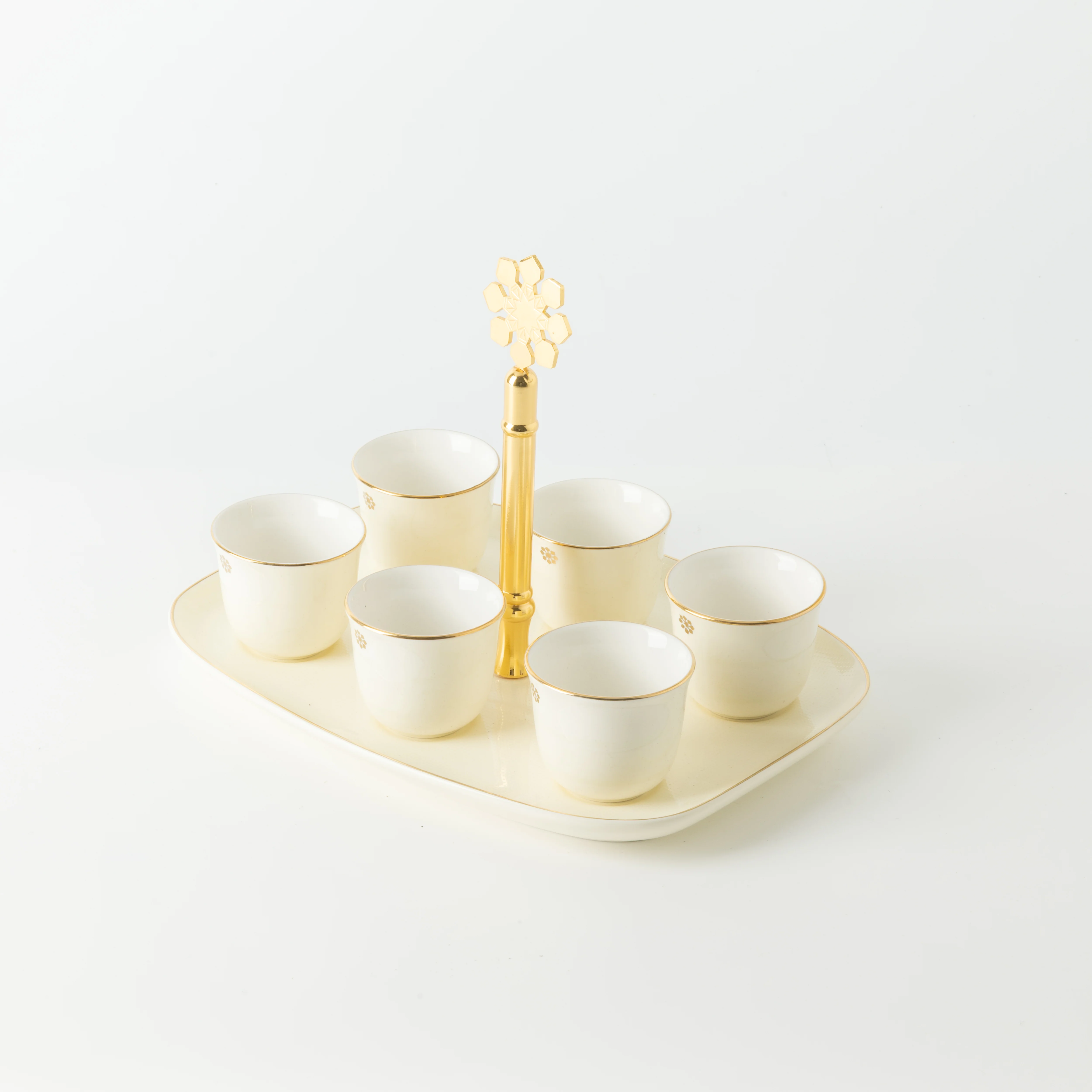 Mirral - Arabic Coffee Cups With Holder - White & Gold - Image 5