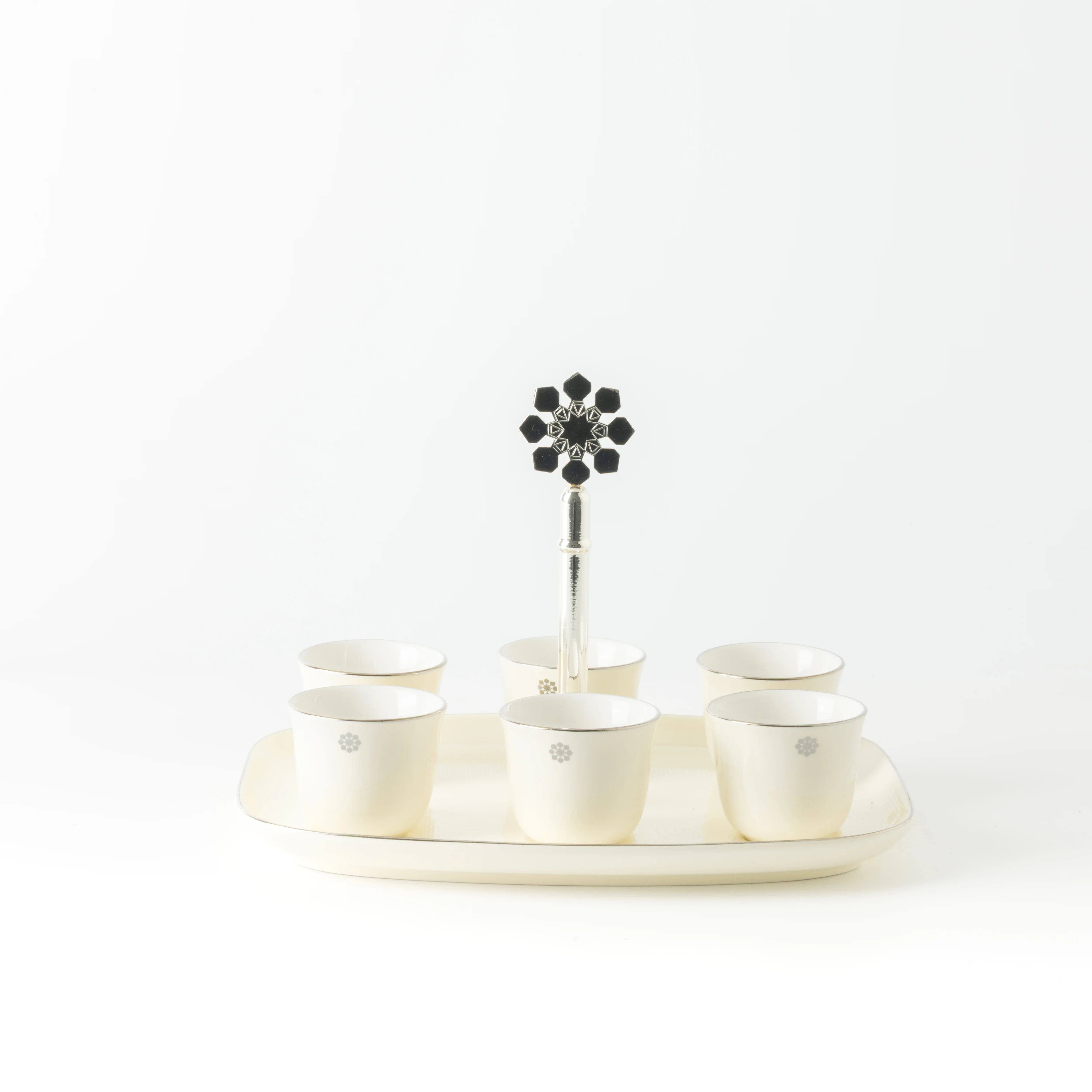 Mirral - Arabic Coffee Cups With Holder - White & Silver - Image 3