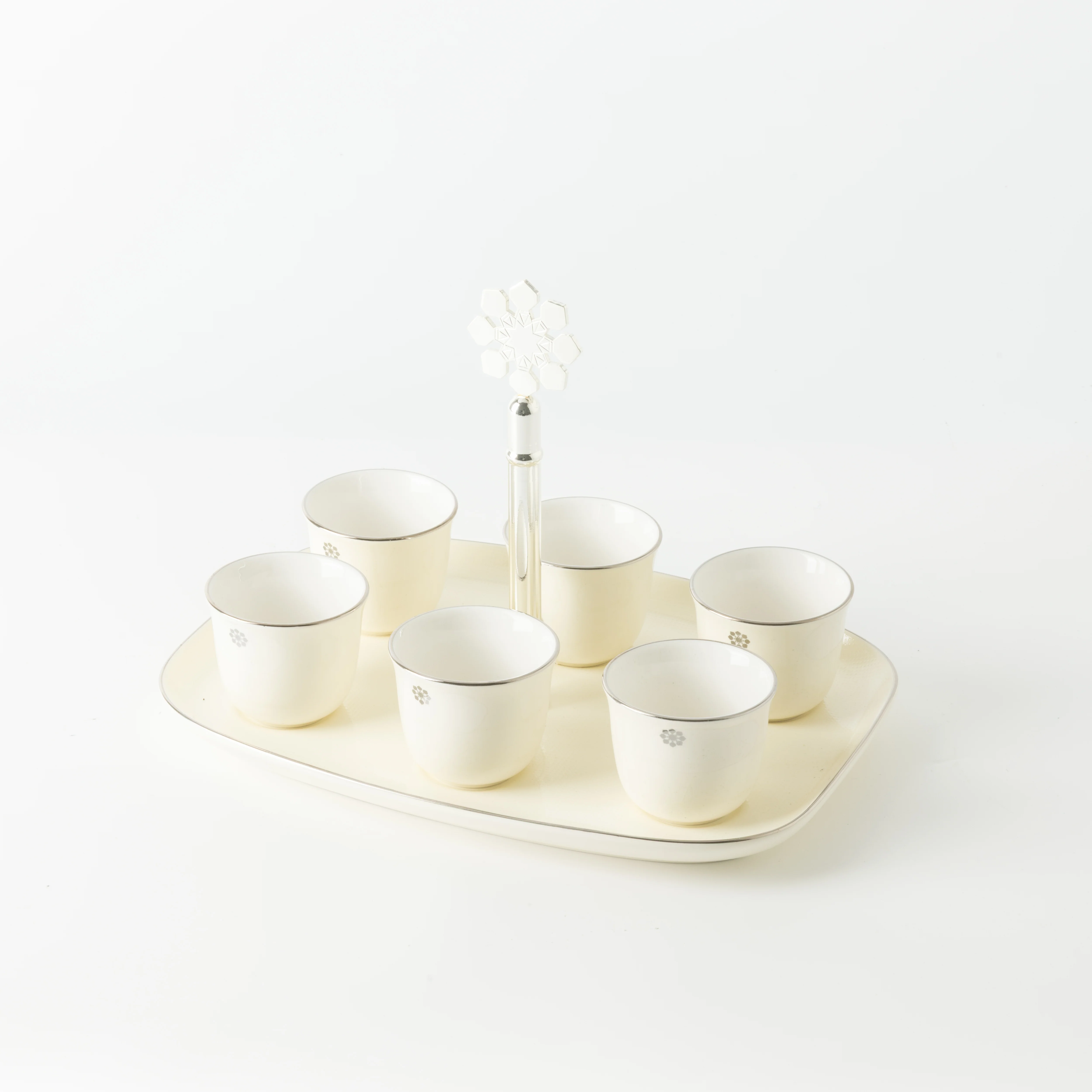 Mirral - Arabic Coffee Cups With Holder - White & Silver - Image 4