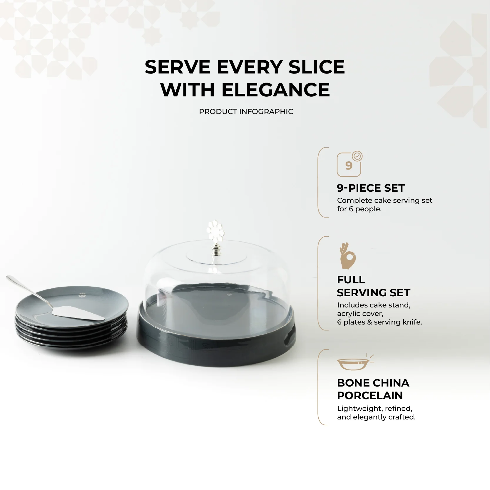 Mirral - Cake Set (9-Pc) - Dark Blue & Silver - Image 3