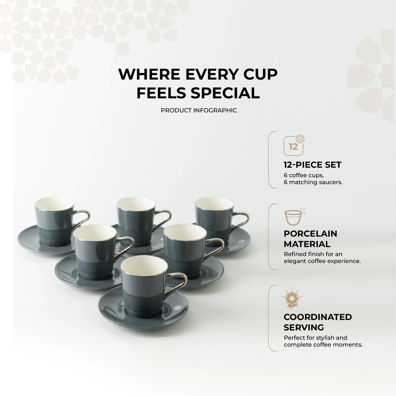 Mirral - Cappuccino Set (12-Pc) - Dark Blue & Silver - Image 2