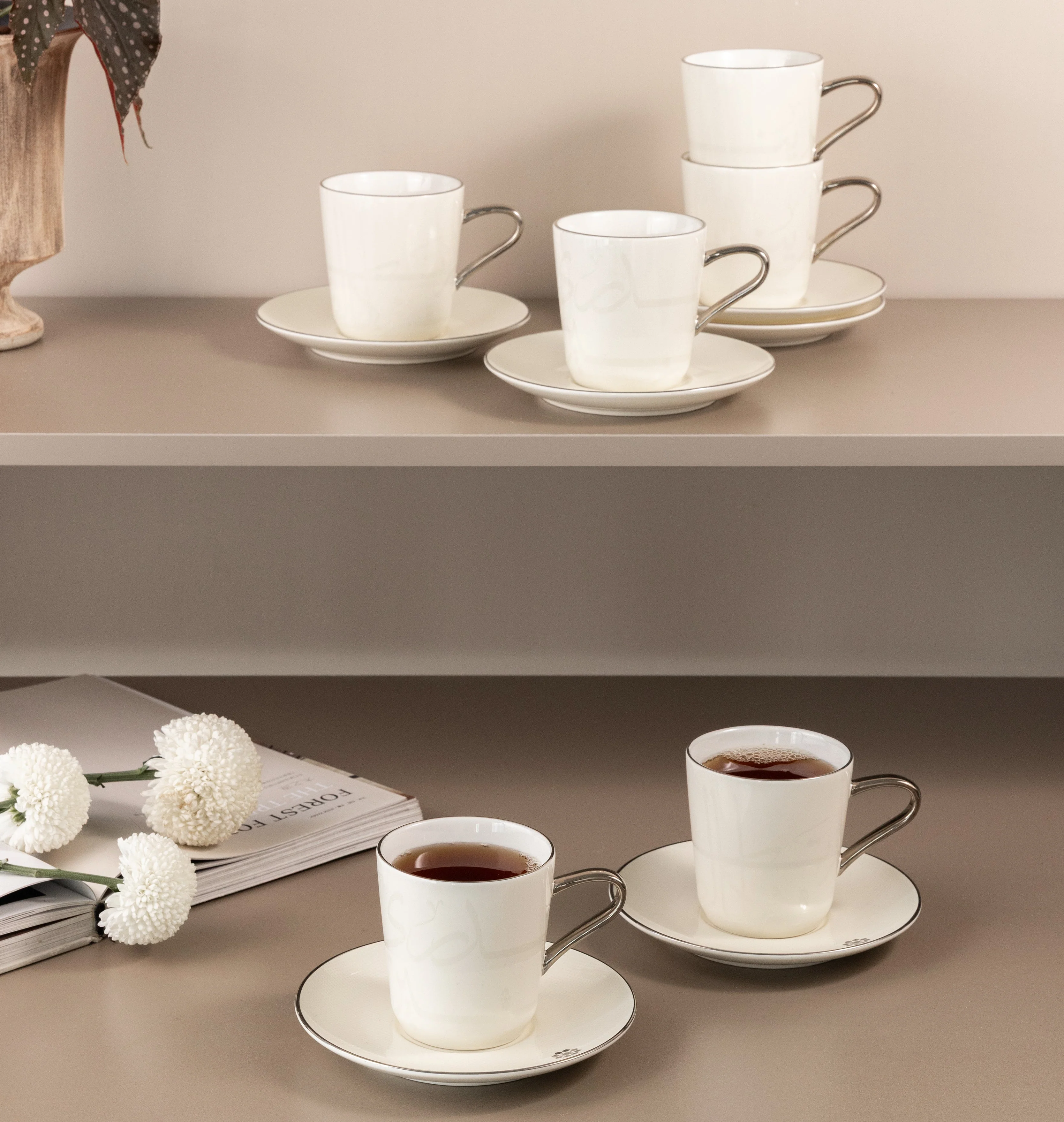 Mirral - Cappuccino Set (12-Pc) - White & Silver