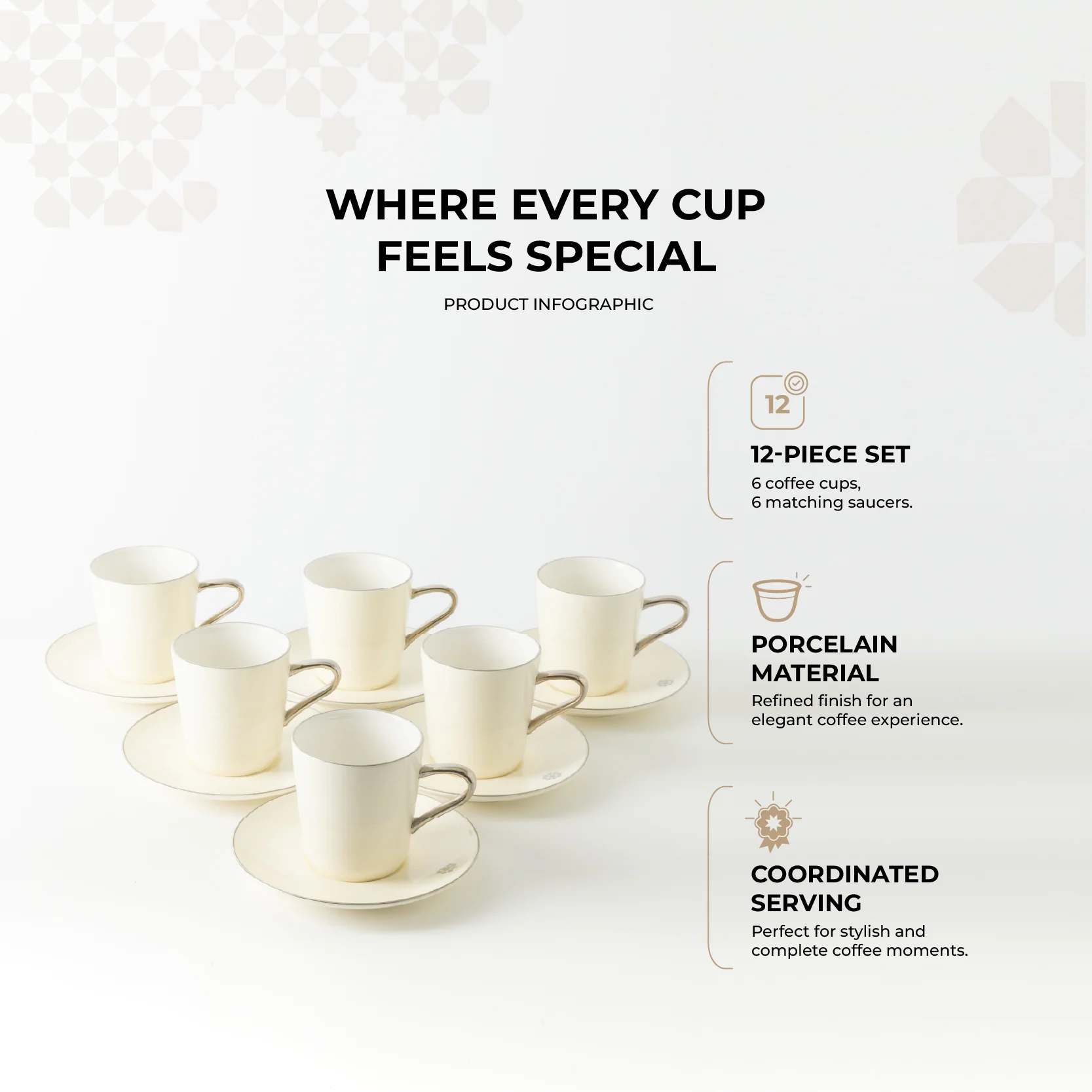 Mirral - Cappuccino Set (12-Pc) - White & Silver - Image 2