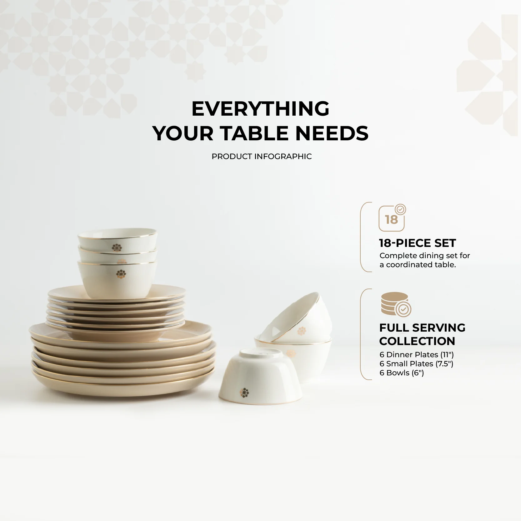 Mirral - Dinner Set (18-Pc) - Beige & Gold - Image 3