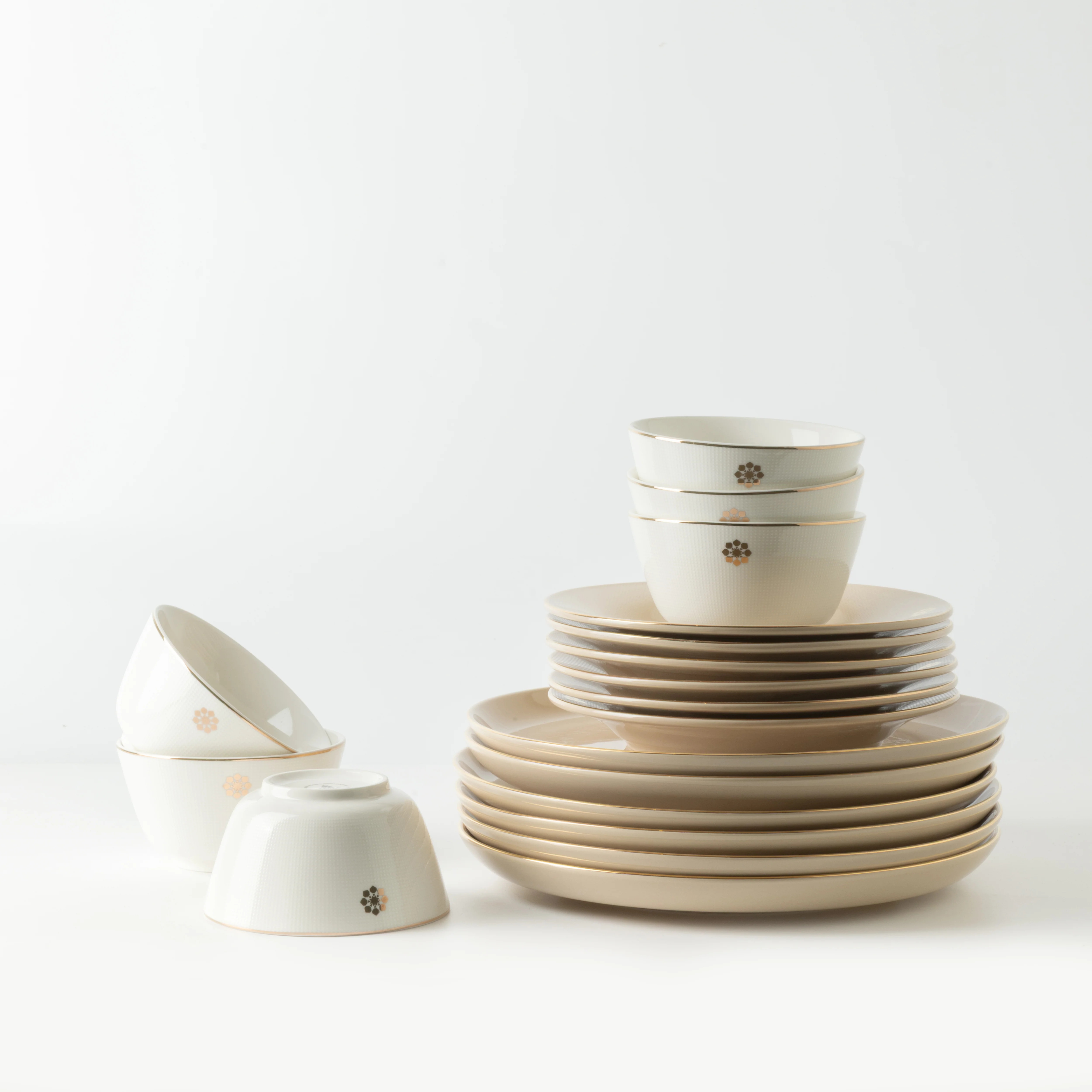 Mirral - Dinner Set (18-Pc) - Beige & Gold - Image 5