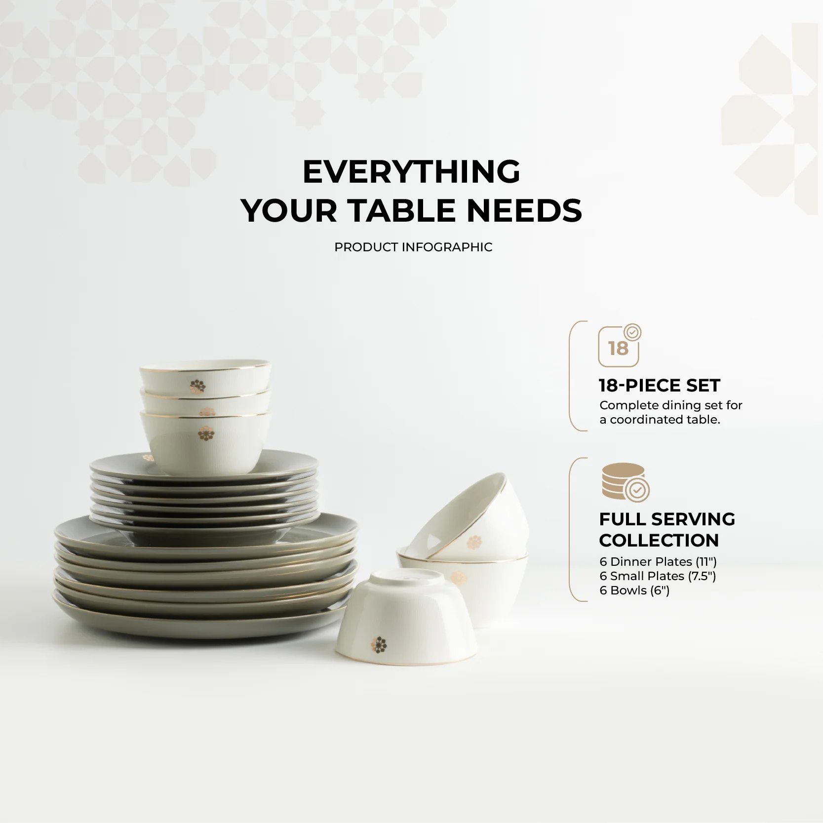 Mirral - Dinner Set (18-Pc) - Grey & Gold - Image 3