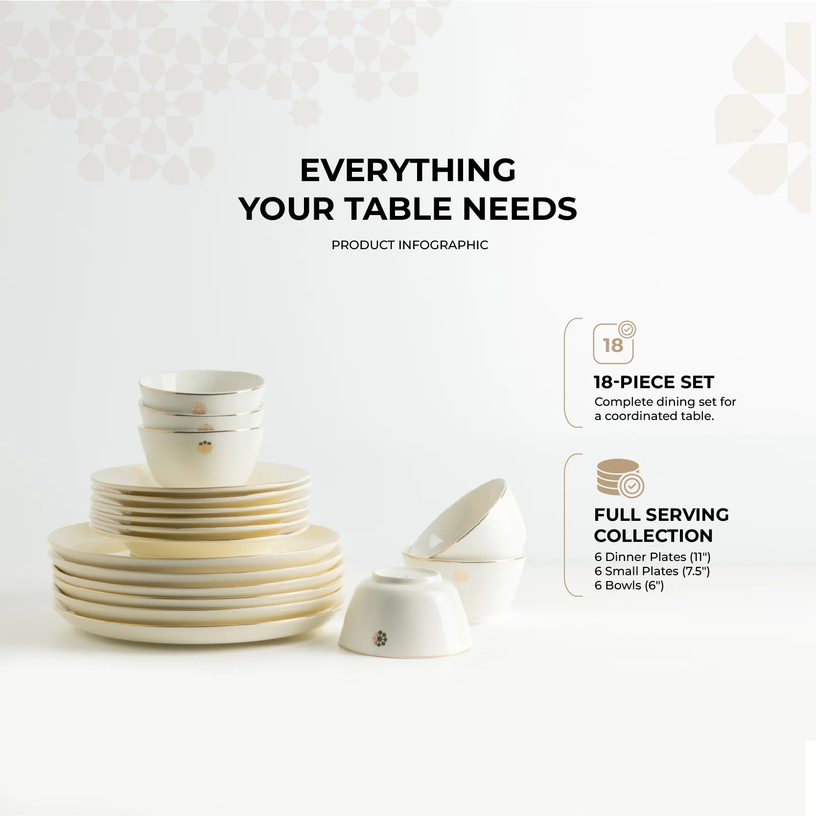 Mirral - Dinner Set (18-Pc) - White & Gold - Image 3