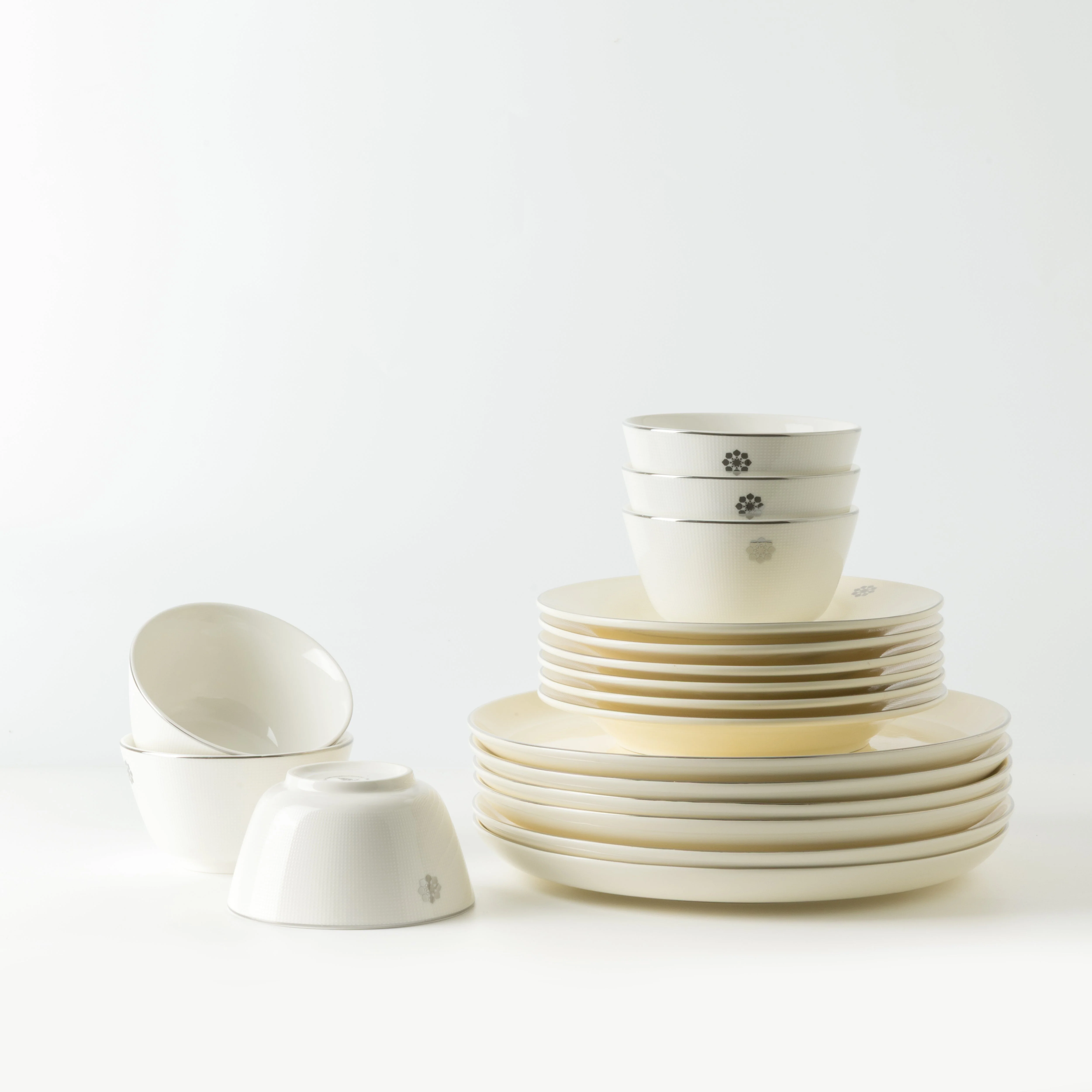 Mirral - Dinner Set (18-Pc) - White & Silver - Image 10