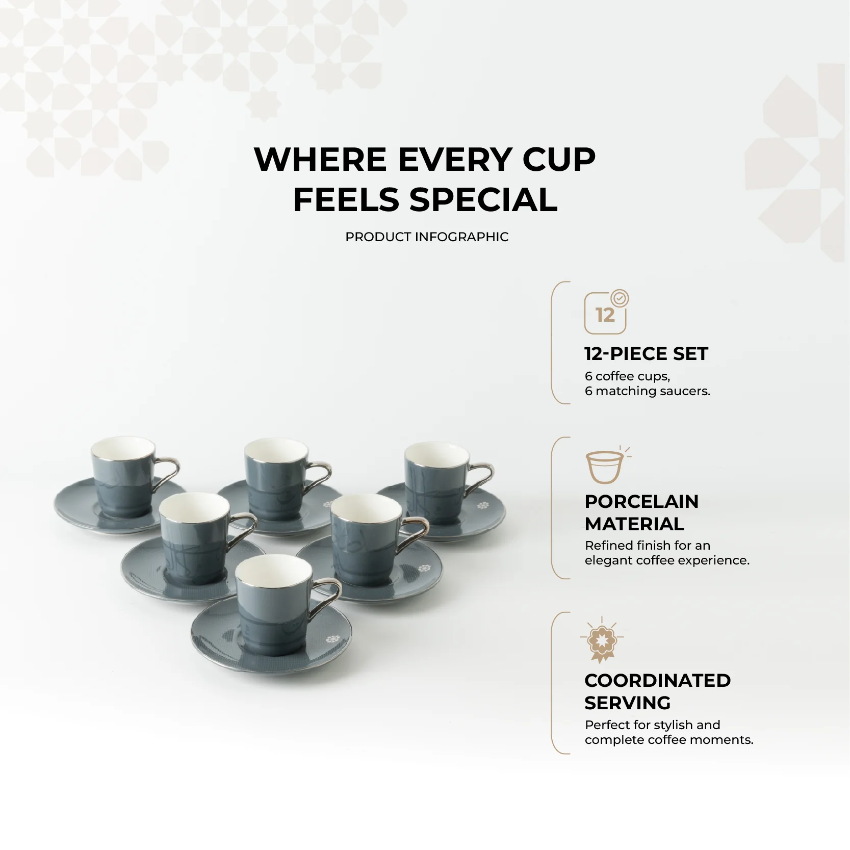Mirral - Espresso/Turkish Coffee Set (12-Pc) - Dark Blue & Silver - Image 3
