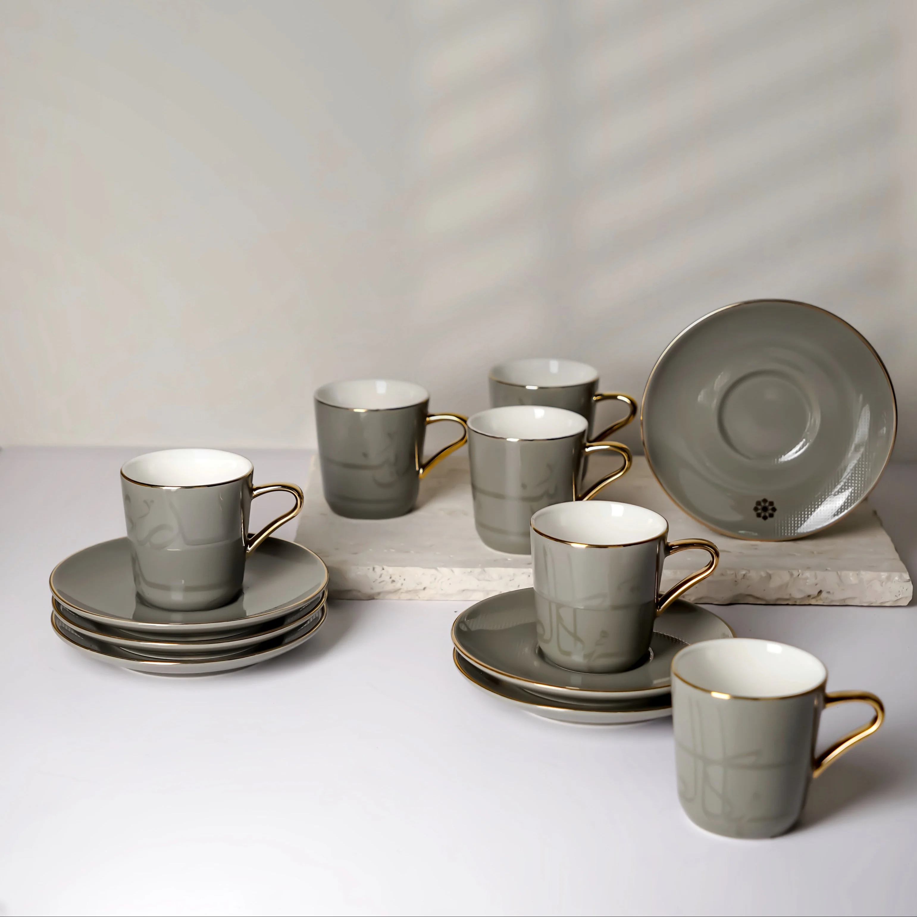 Mirral - Espresso/Turkish Coffee Set (12-Pc) - Grey & Gold - Image 2
