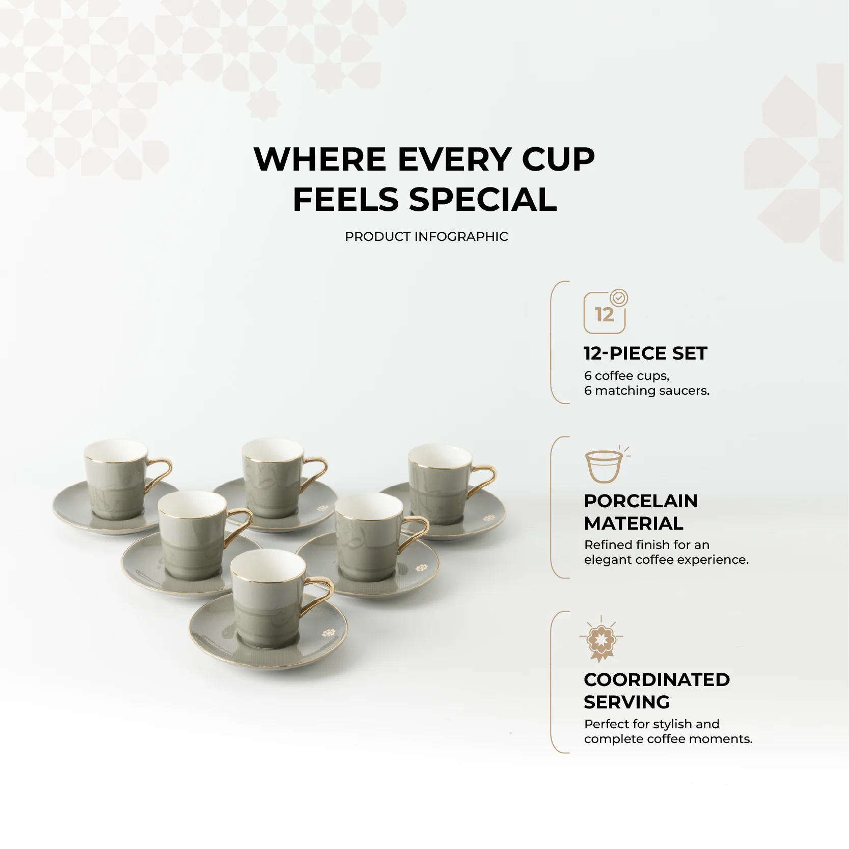 Mirral - Espresso/Turkish Coffee Set (12-Pc) - Grey & Gold - Image 3
