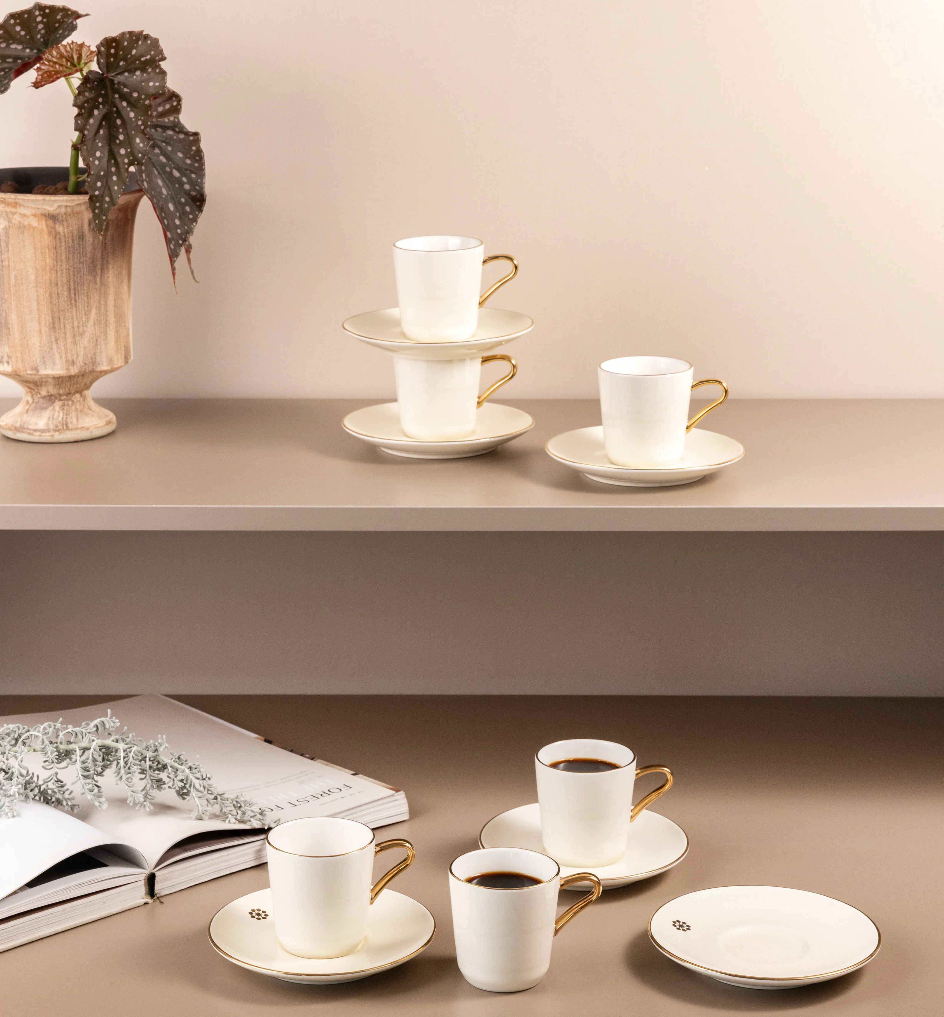 Mirral - Espresso/Turkish Coffee Set (12-Pc) - White & Gold