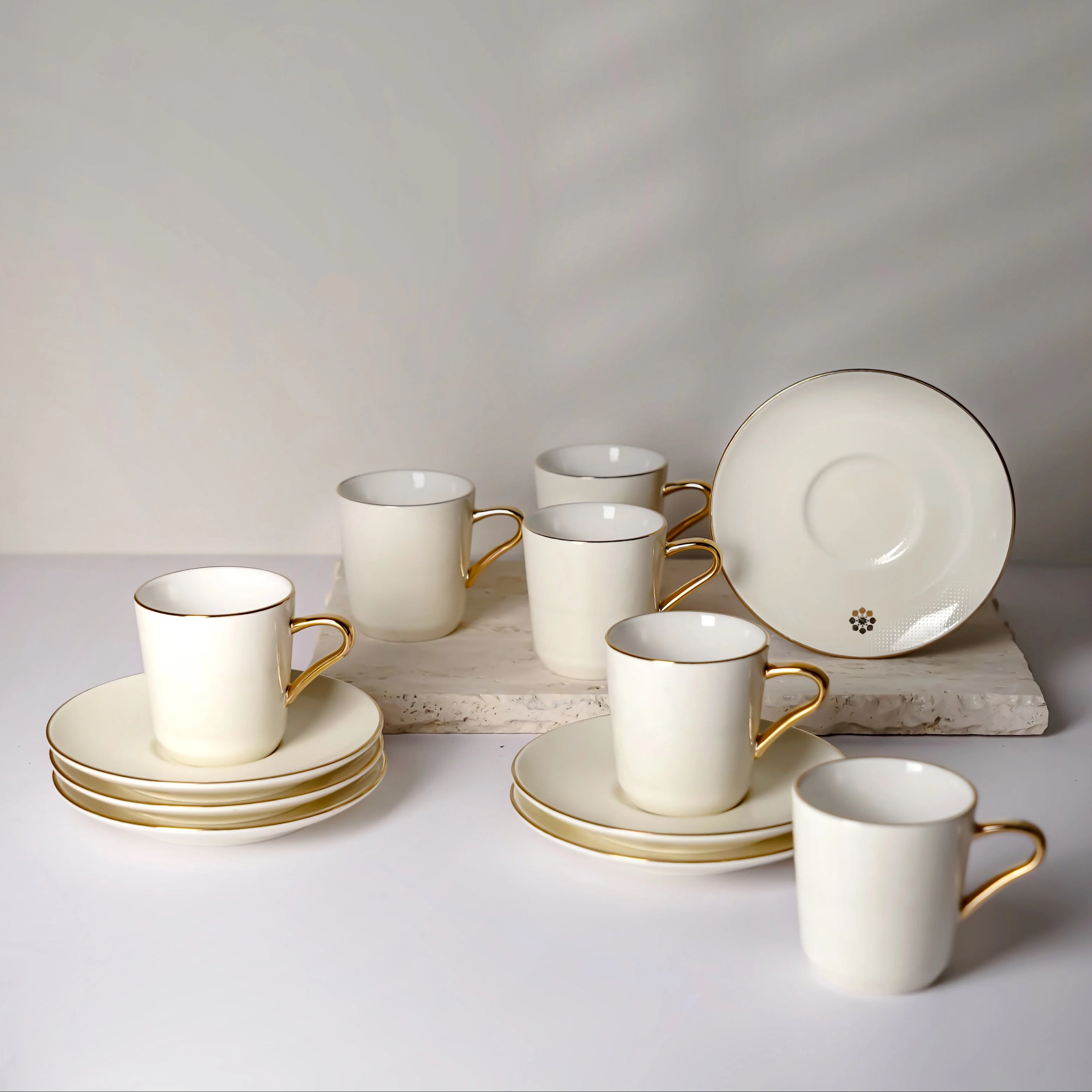 Mirral - Espresso/Turkish Coffee Set (12-Pc) - White & Gold - Image 2