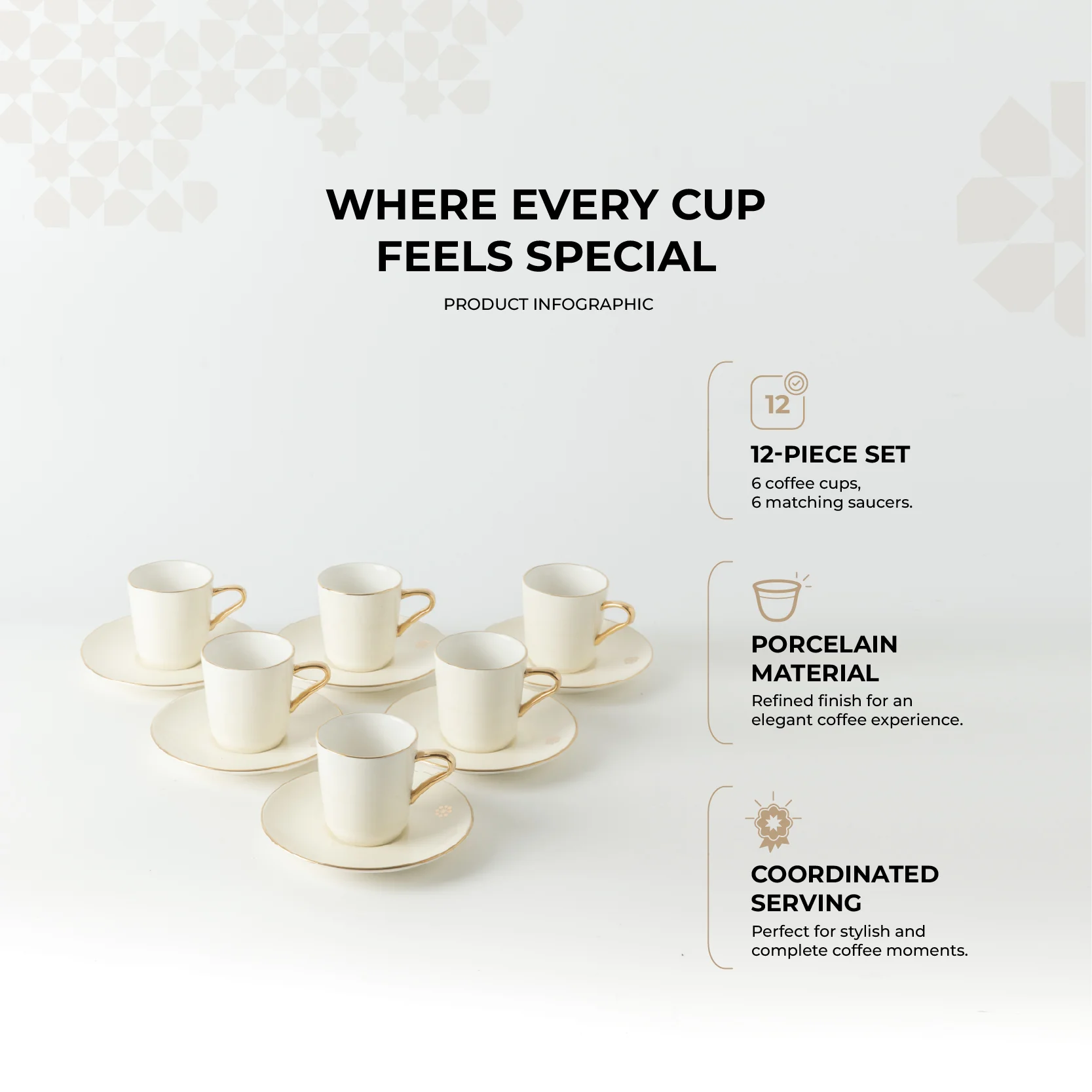 Mirral - Espresso/Turkish Coffee Set (12-Pc) - White & Gold - Image 3