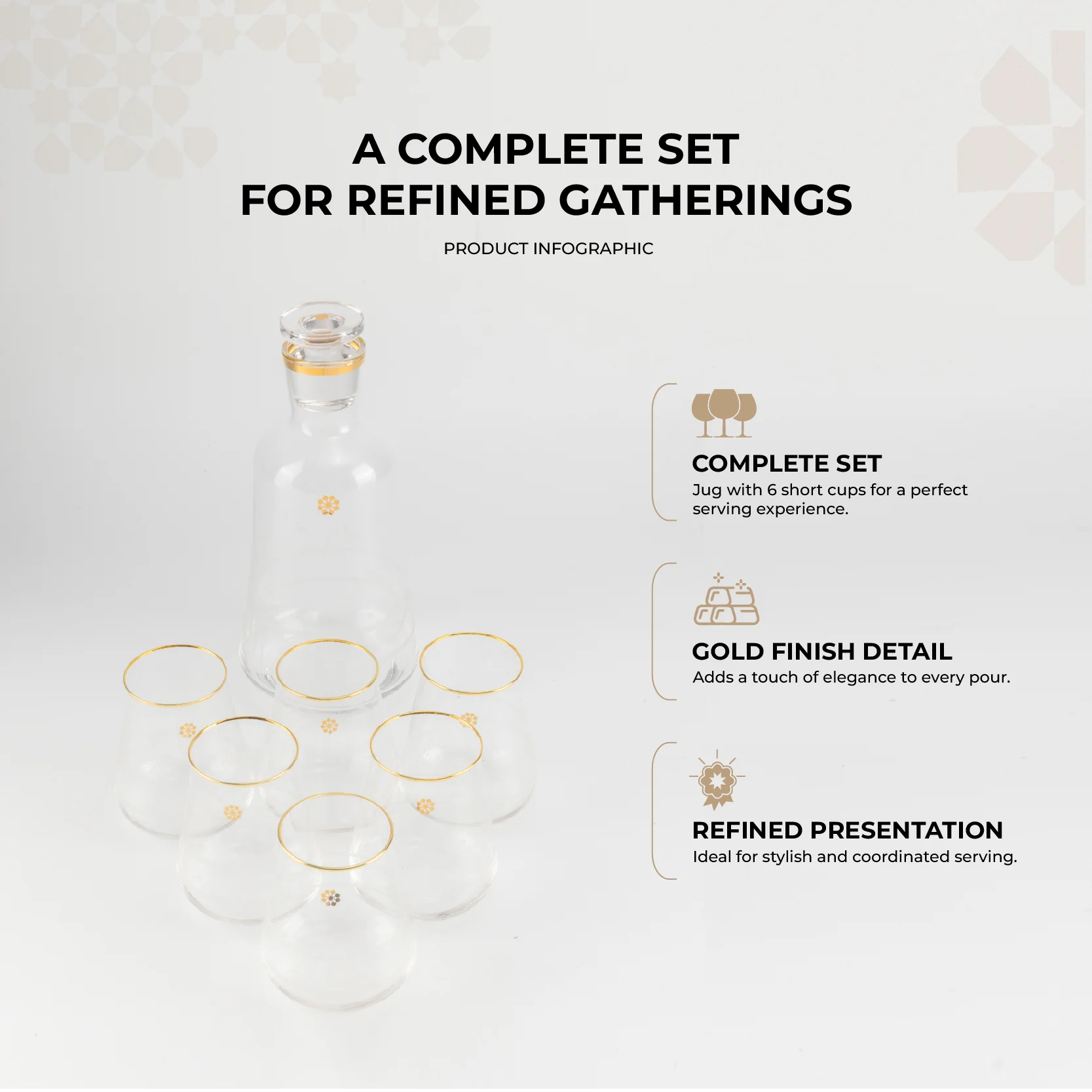 Mirral- Jug with 6 Short glass cups - Gold - Image 2