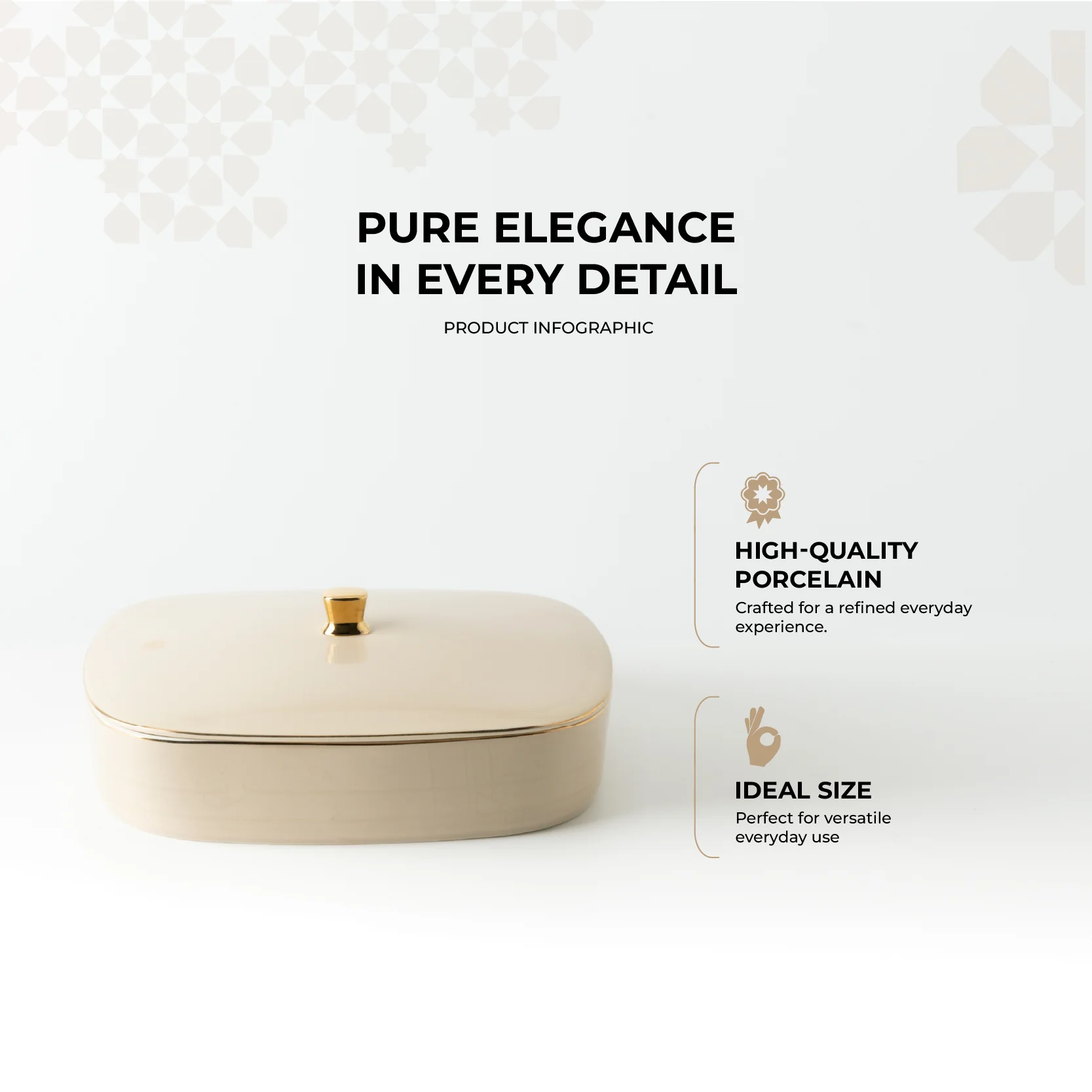 Mirral - Large Decorative Canister - Beige & Gold - Image 2