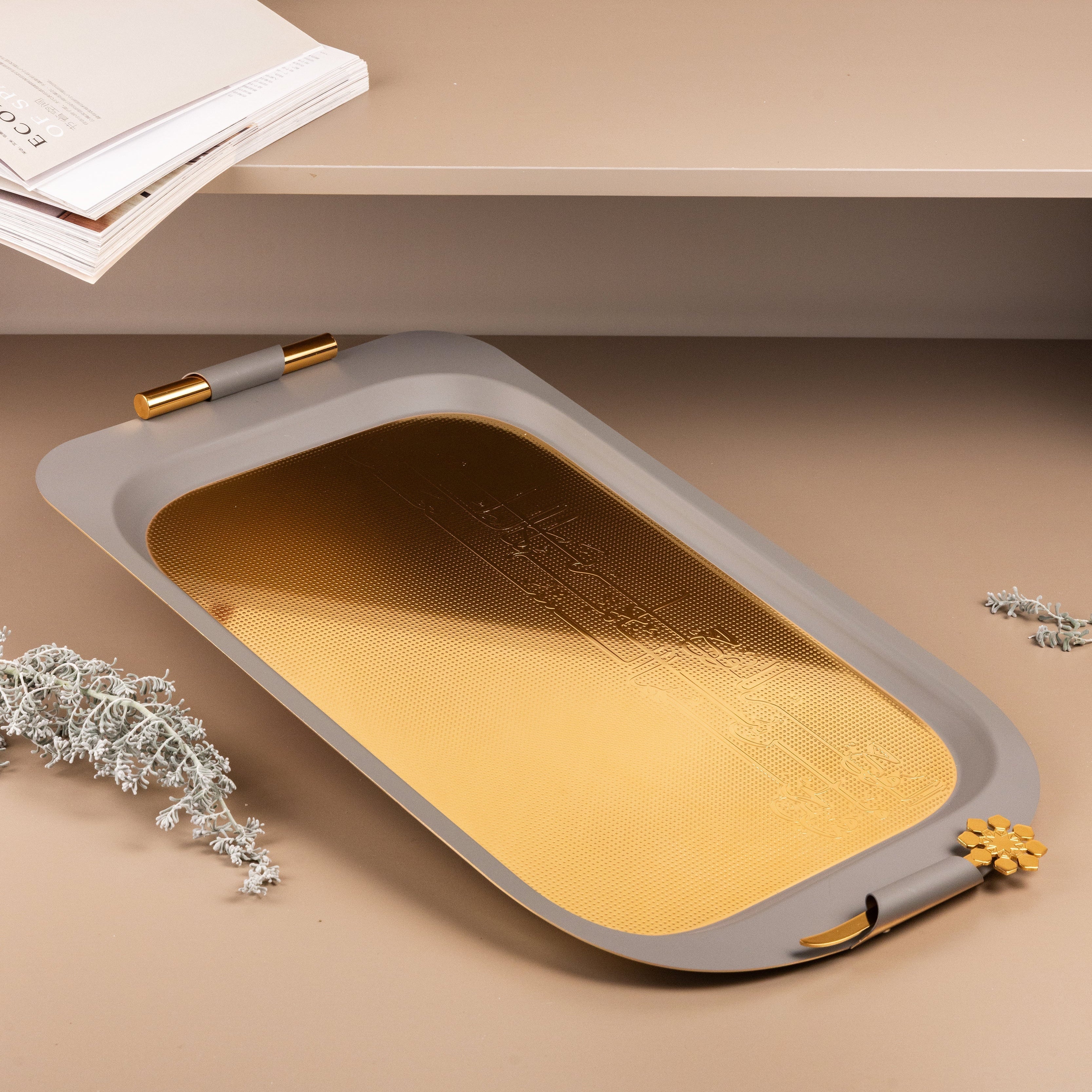 Mirral - Serving Tray - Grey & Gold